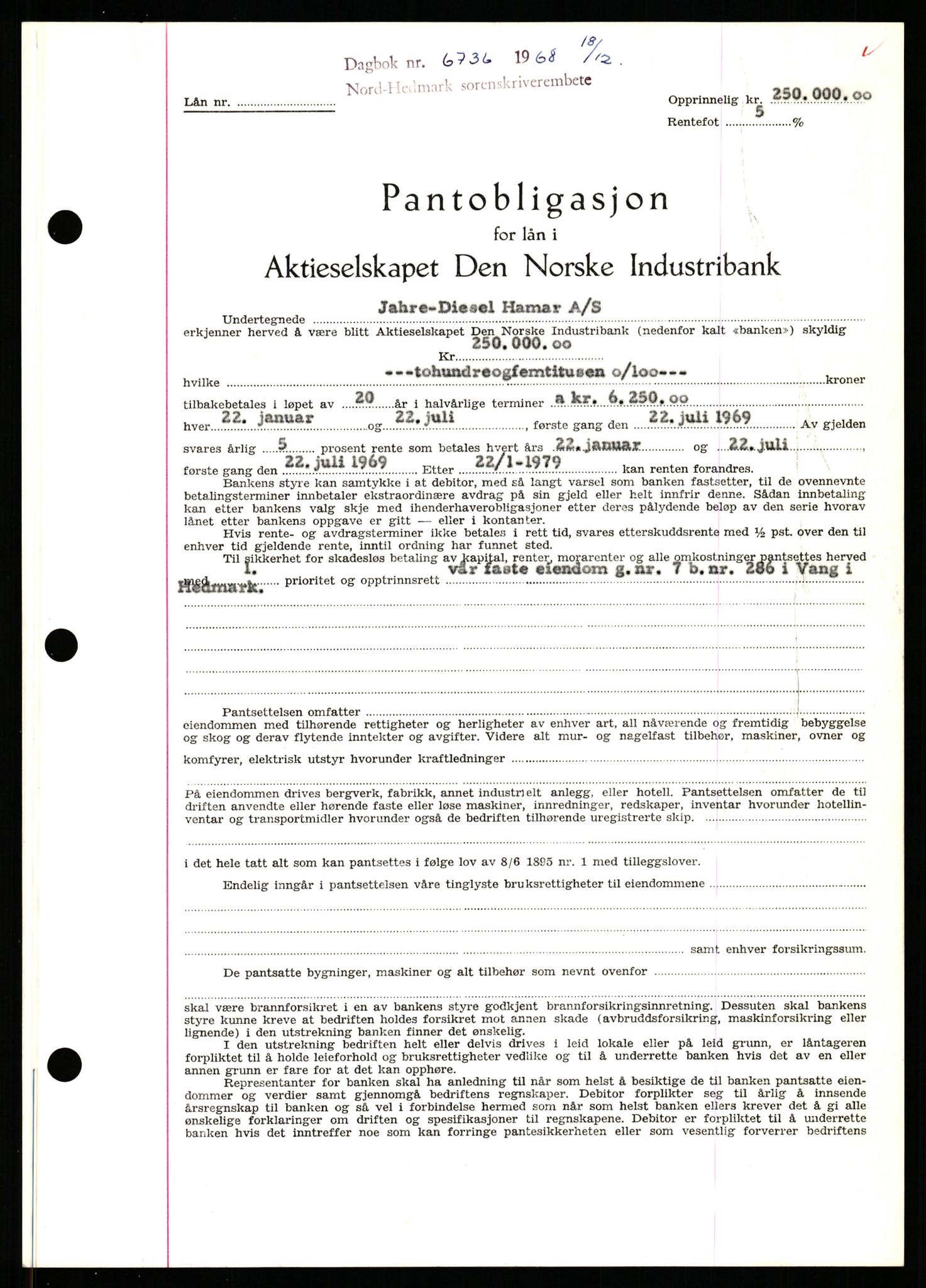 Nord-Hedmark sorenskriveri, SAH/TING-012/H/Hb/Hbf/L0077: Mortgage book no. B77, 1968-1969, Diary no: : 6736/1968