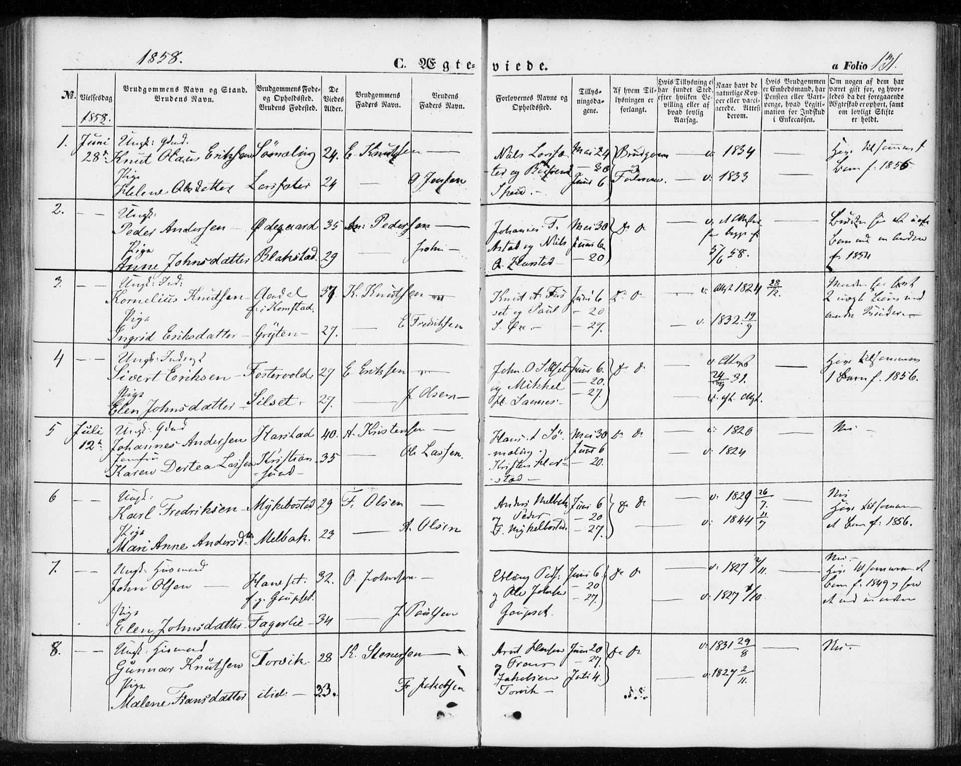 Ministerialprotokoller, klokkerbøker og fødselsregistre - Møre og Romsdal, SAT/A-1454/584/L0965: Parish register (official) no. 584A05, 1857-1868, p. 131
