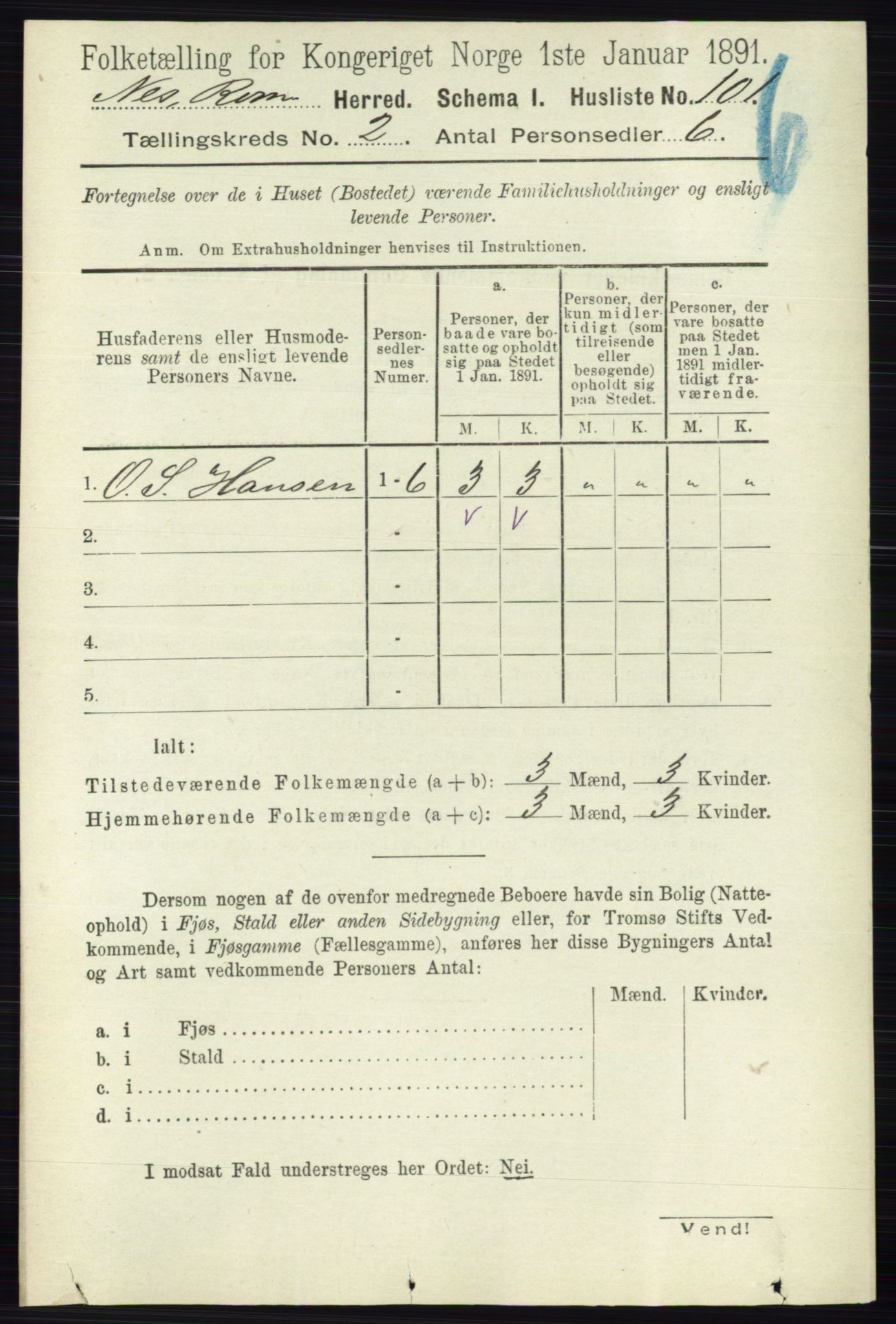 RA, 1891 census for 0236 Nes, 1891, p. 932