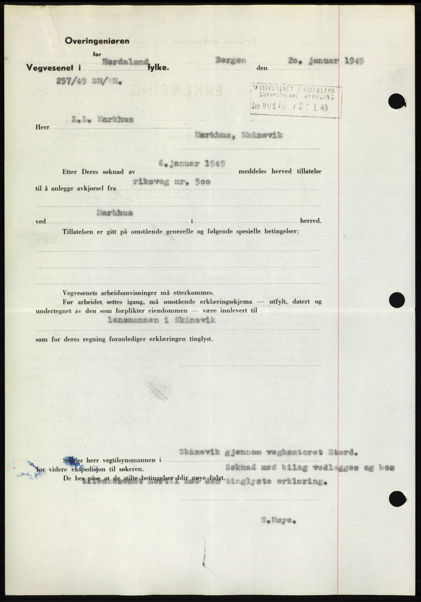 Sunnhordland sorenskrivar, AV/SAB-A-2401: Mortgage book no. B75-79, 1948-1950, Diary no: : 256/1949