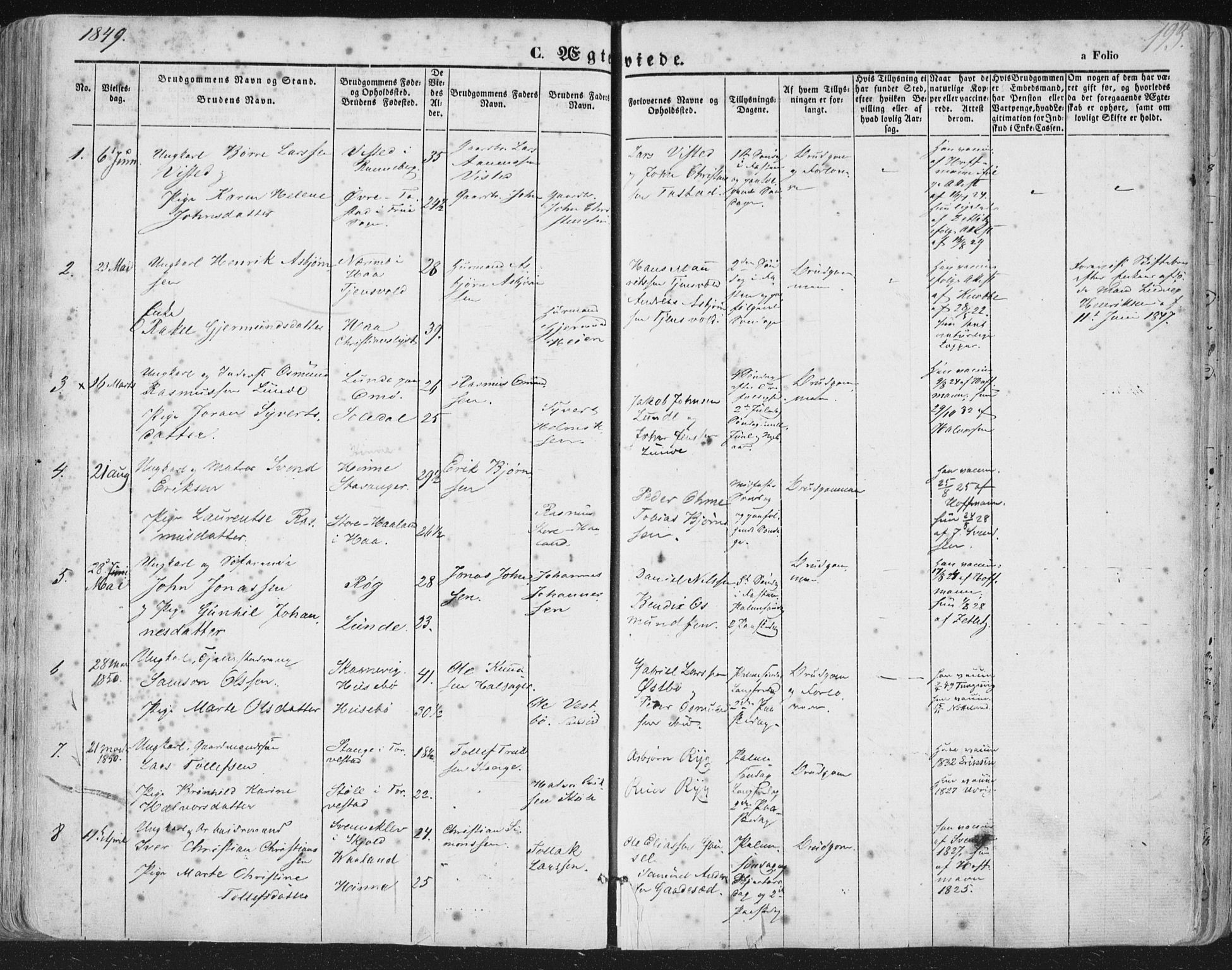 Hetland sokneprestkontor, AV/SAST-A-101826/30/30BA/L0002: Parish register (official) no. A 2, 1849-1869, p. 193