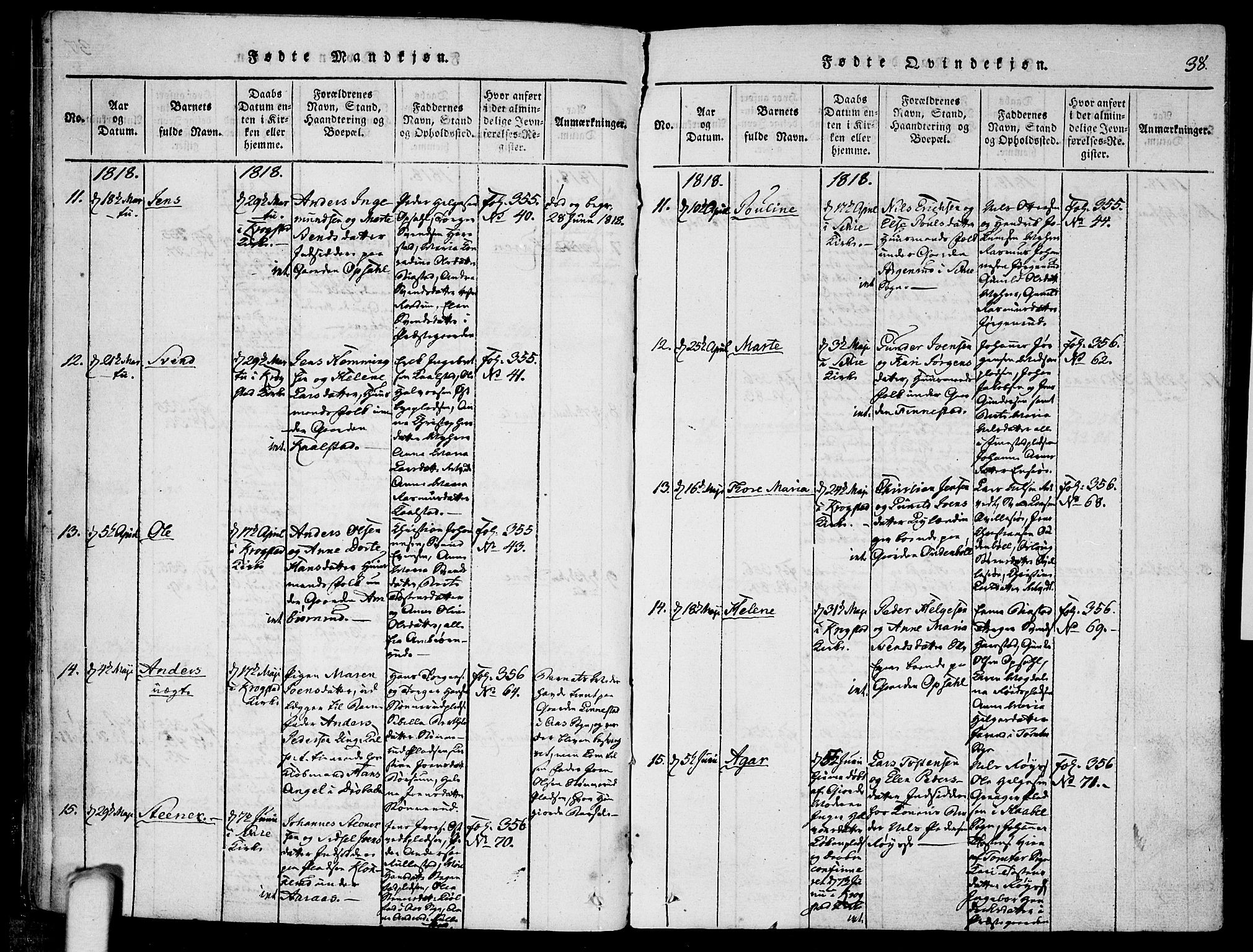 Kråkstad prestekontor Kirkebøker, AV/SAO-A-10125a/F/Fa/L0003: Parish register (official) no. I 3, 1813-1824, p. 38