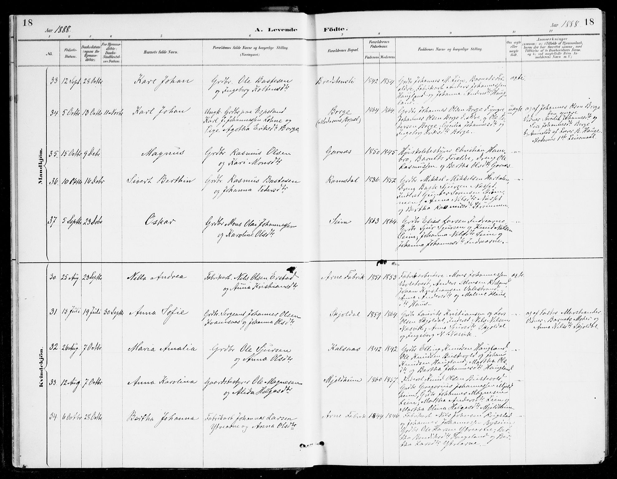 Haus sokneprestembete, AV/SAB-A-75601/H/Haa/Haad/L0001: Parish register (official) no. D 1, 1887-1898, p. 18