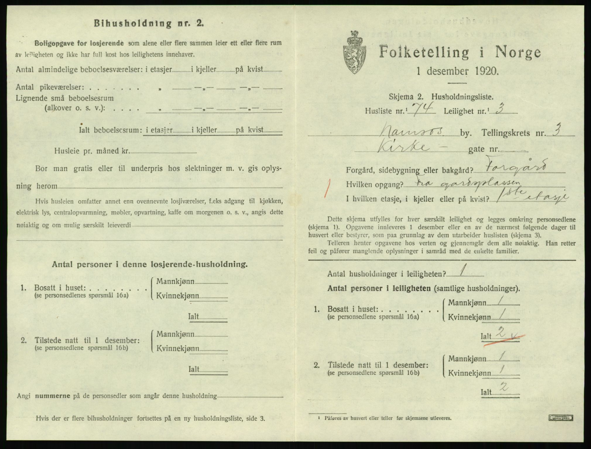 SAT, 1920 census for Namsos, 1920, p. 1397