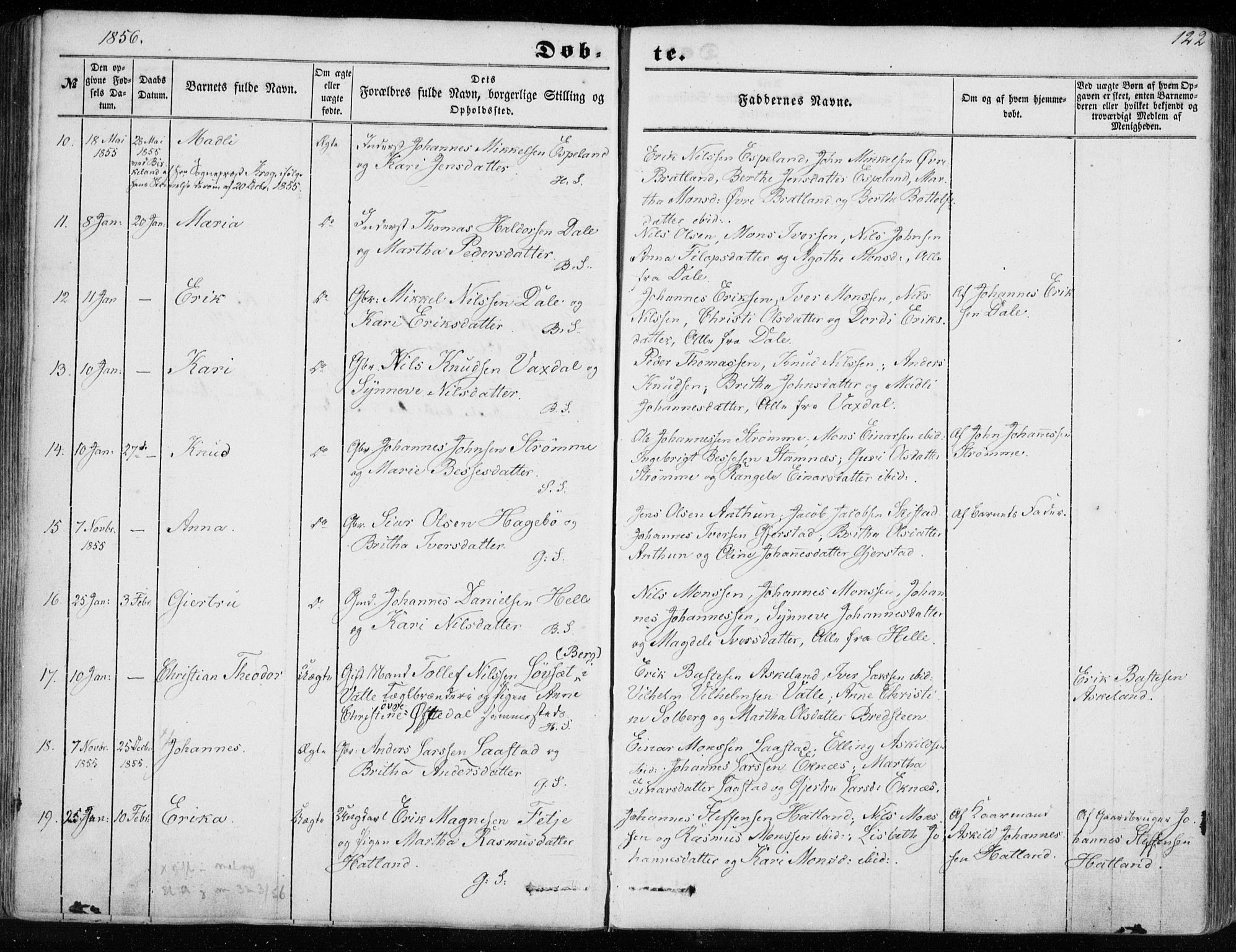 Haus sokneprestembete, AV/SAB-A-75601/H/Haa: Parish register (official) no. A 16 I, 1848-1857, p. 122