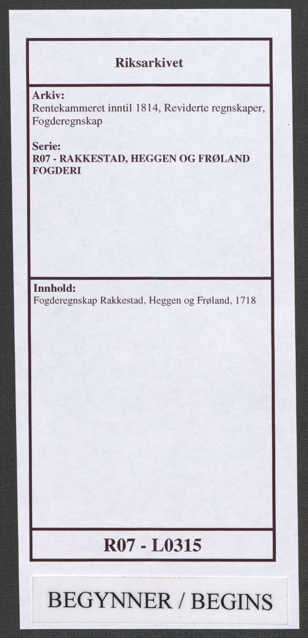 Rentekammeret inntil 1814, Reviderte regnskaper, Fogderegnskap, RA/EA-4092/R07/L0315: Fogderegnskap Rakkestad, Heggen og Frøland, 1718, p. 1