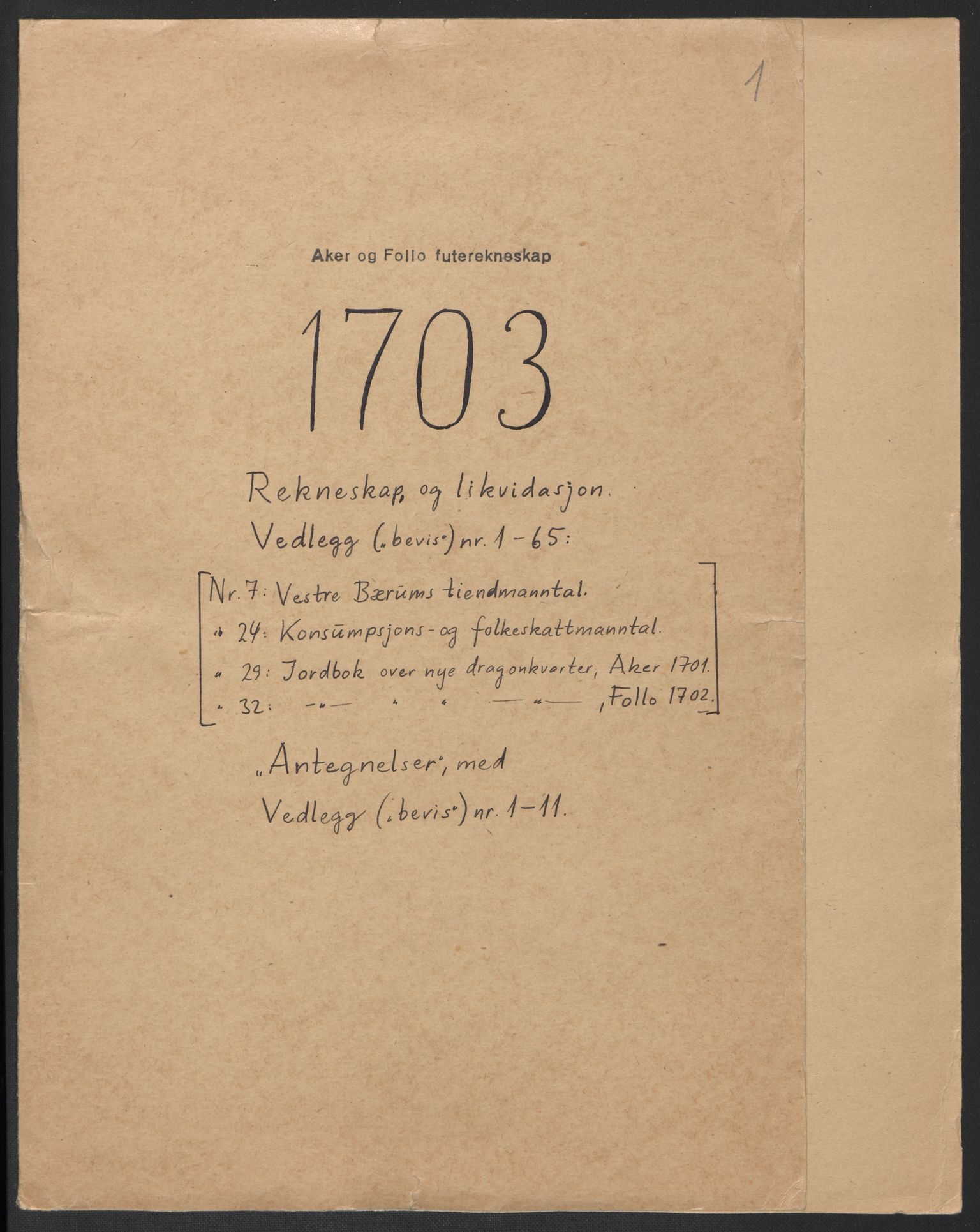 Rentekammeret inntil 1814, Reviderte regnskaper, Fogderegnskap, RA/EA-4092/R10/L0445: Fogderegnskap Aker og Follo, 1703-1704, p. 2