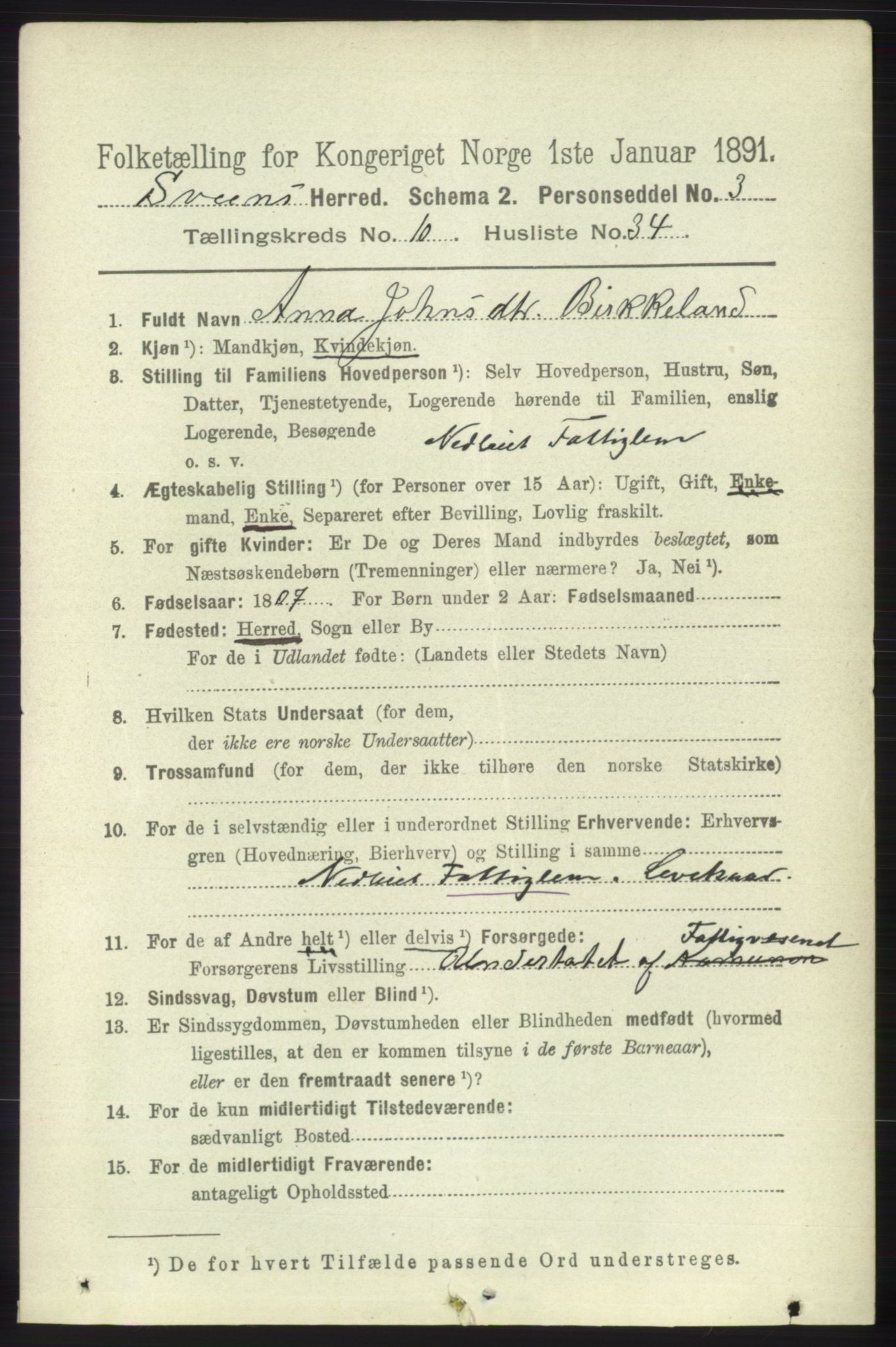 RA, 1891 census for 1216 Sveio, 1891, p. 3067