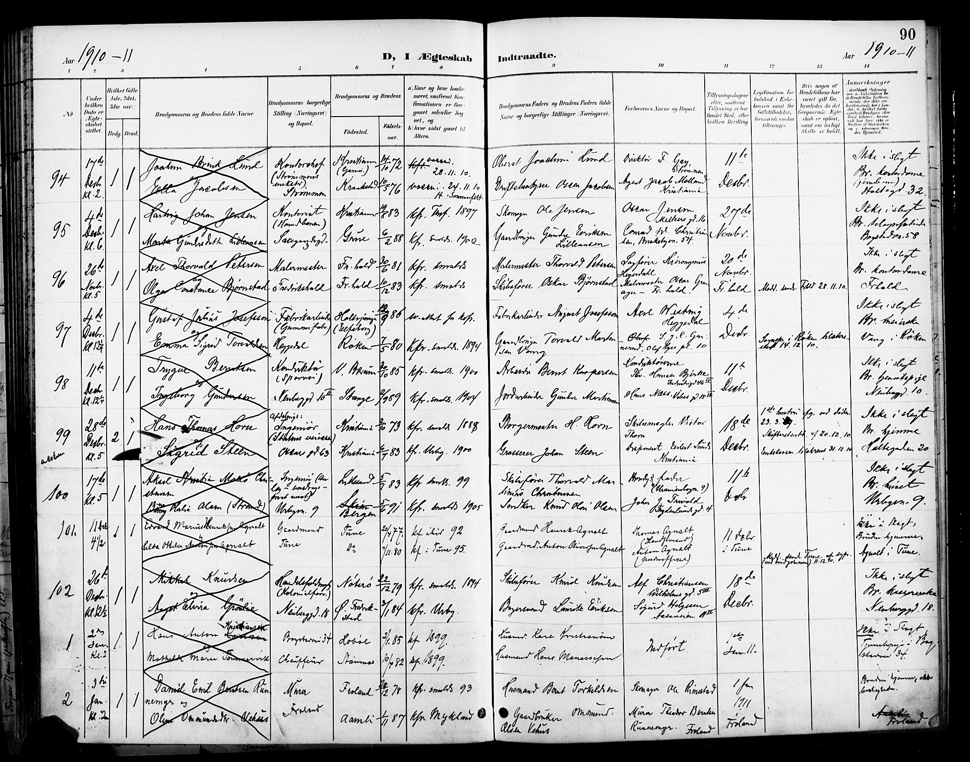 Uranienborg prestekontor Kirkebøker, AV/SAO-A-10877/H/Ha/L0004: Banns register no. I 4, 1901-1915, p. 90