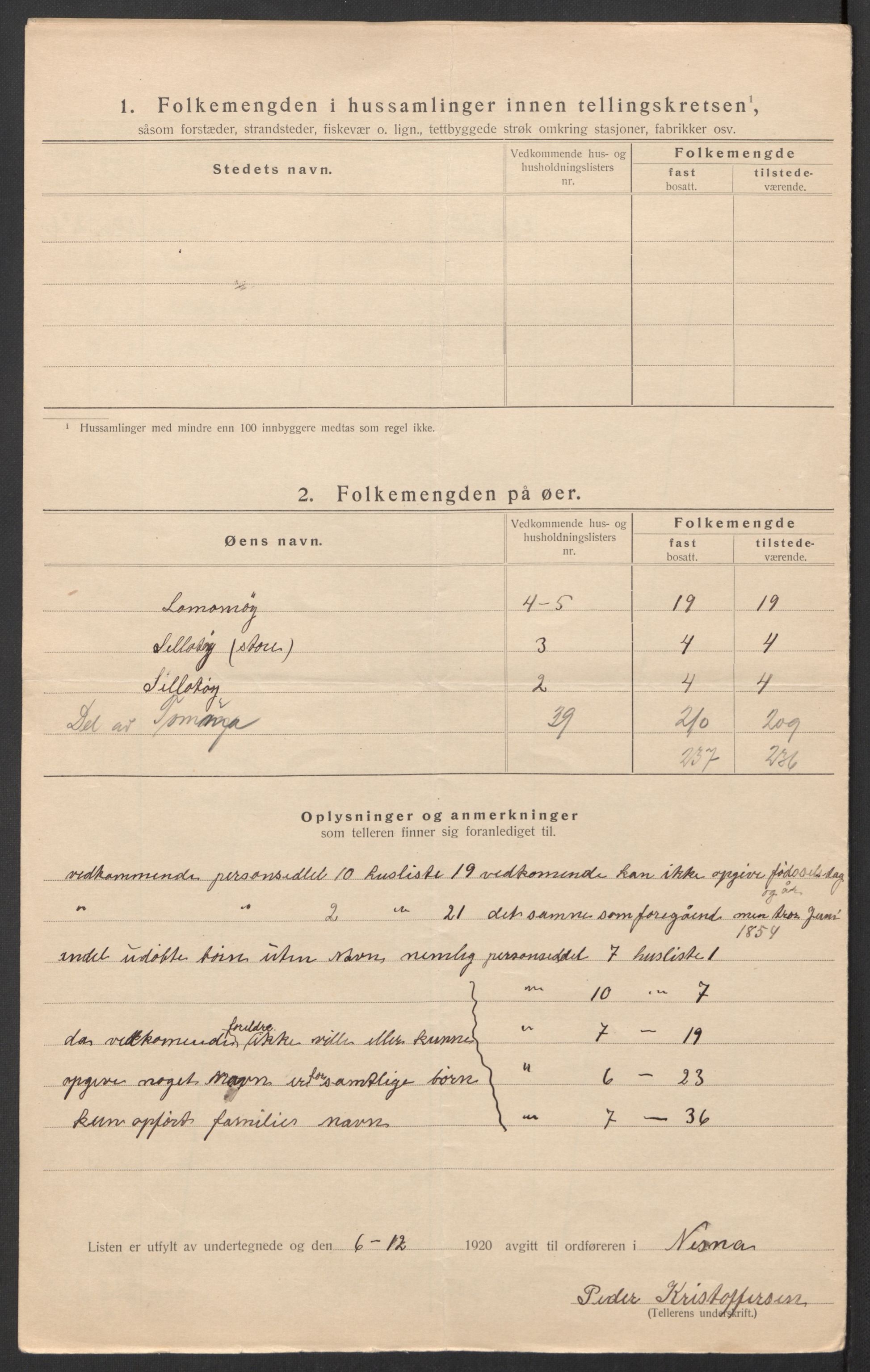 SAT, 1920 census for Nesna, 1920, p. 9