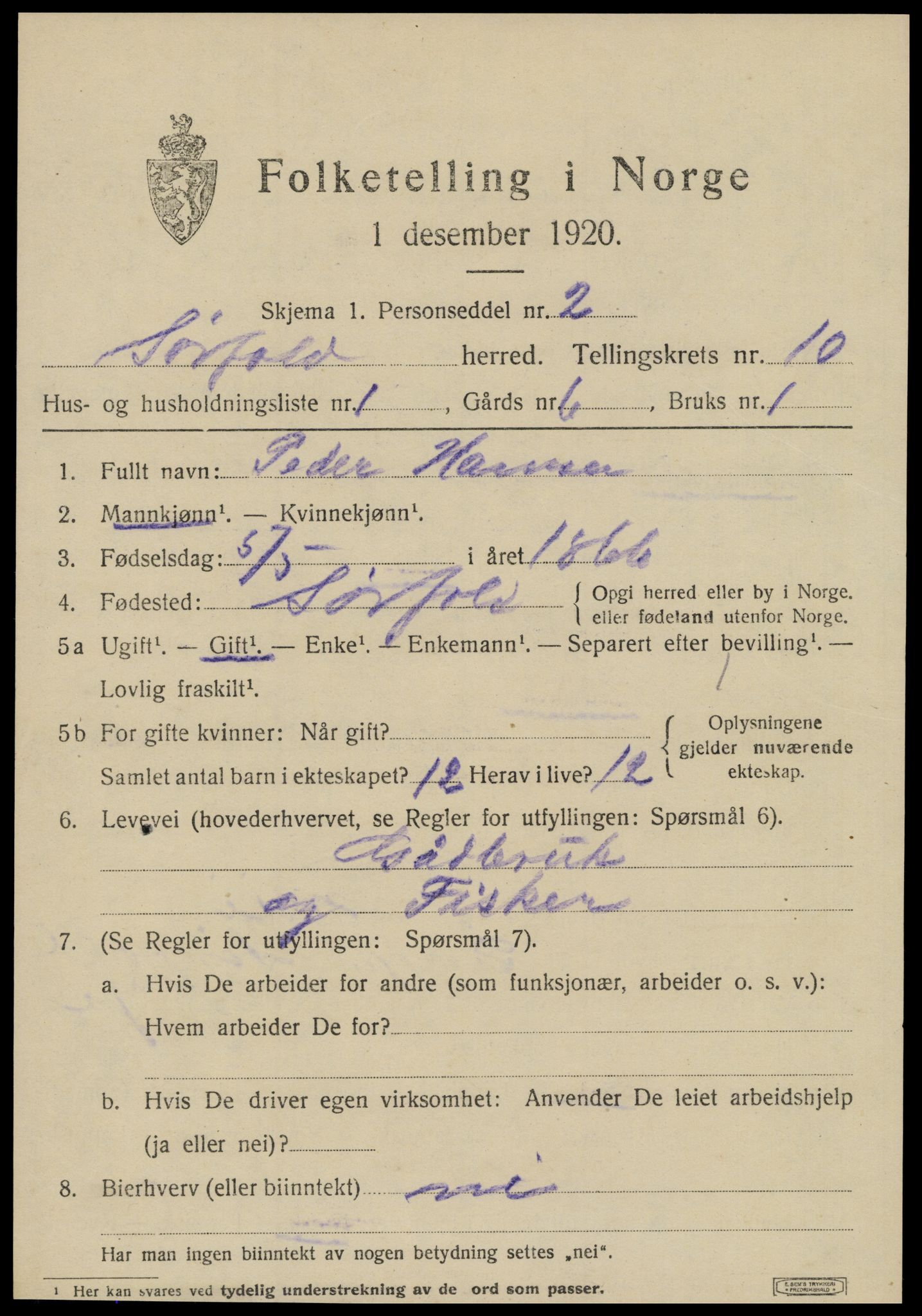 SAT, 1920 census for Sørfold, 1920, p. 5185