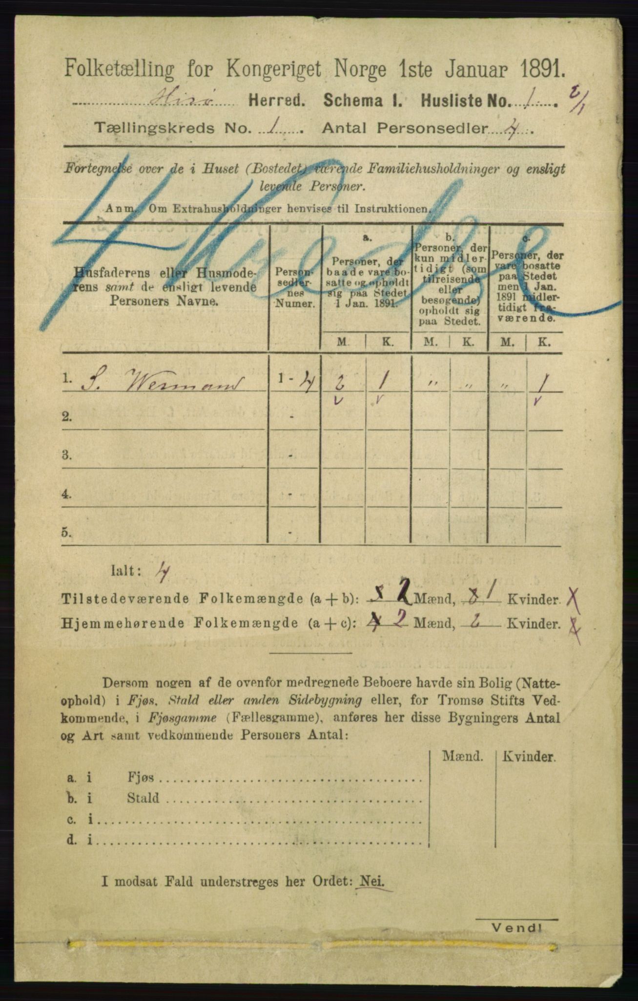 RA, 1891 census for 0922 Hisøy, 1891, p. 19