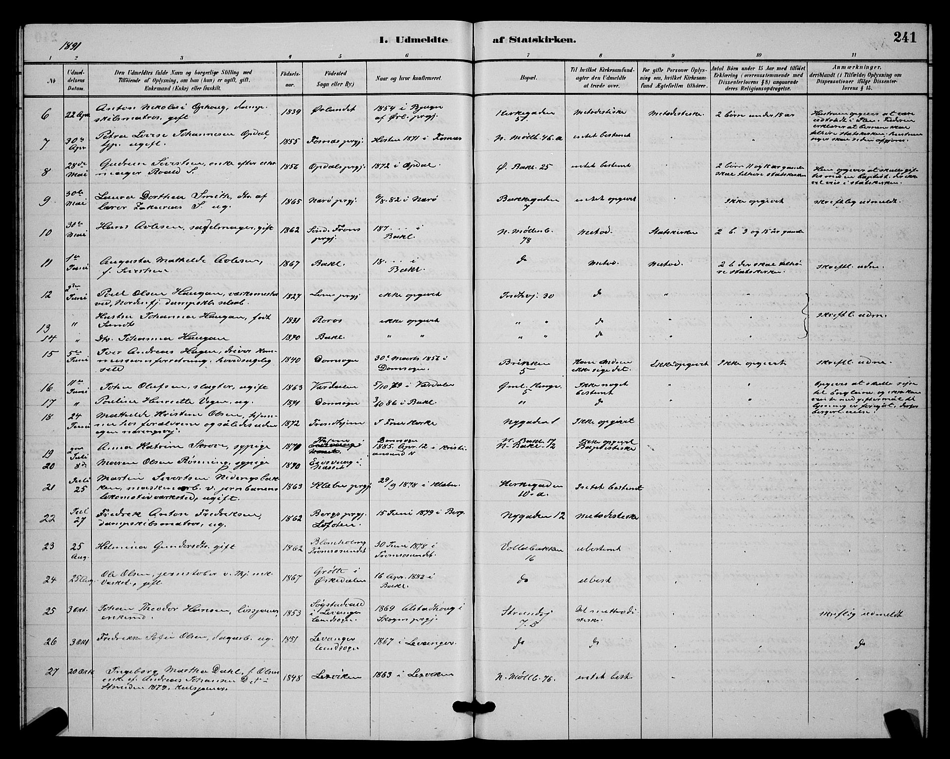 Ministerialprotokoller, klokkerbøker og fødselsregistre - Sør-Trøndelag, SAT/A-1456/604/L0223: Parish register (copy) no. 604C06, 1886-1897, p. 241