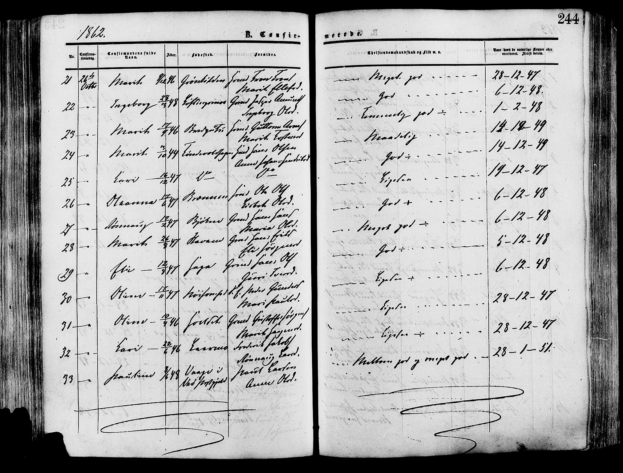 Lesja prestekontor, SAH/PREST-068/H/Ha/Haa/L0008: Parish register (official) no. 8, 1854-1880, p. 244