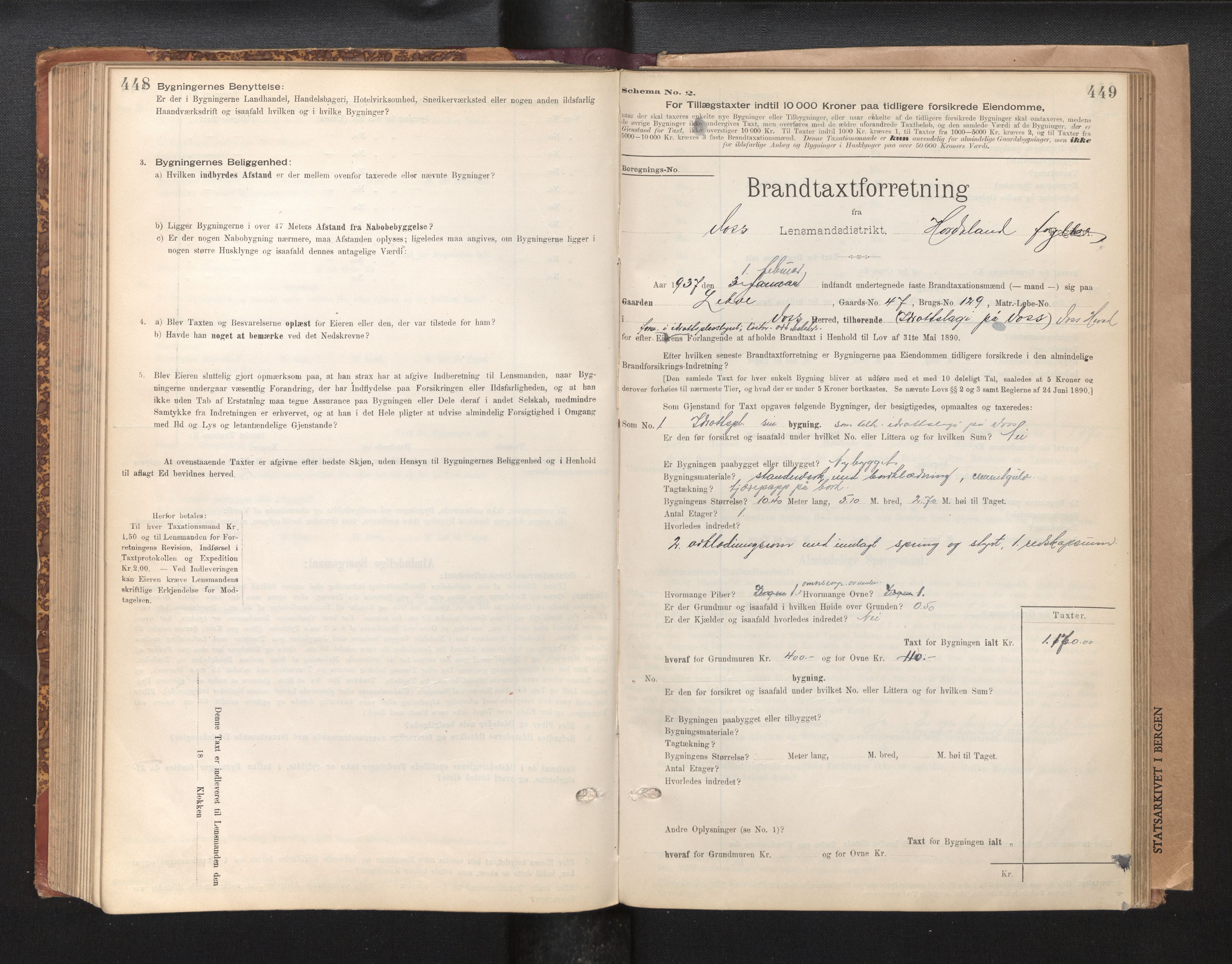 Lensmannen i Voss, SAB/A-35801/0012/L0008: Branntakstprotokoll, skjematakst, 1895-1945, p. 448-449