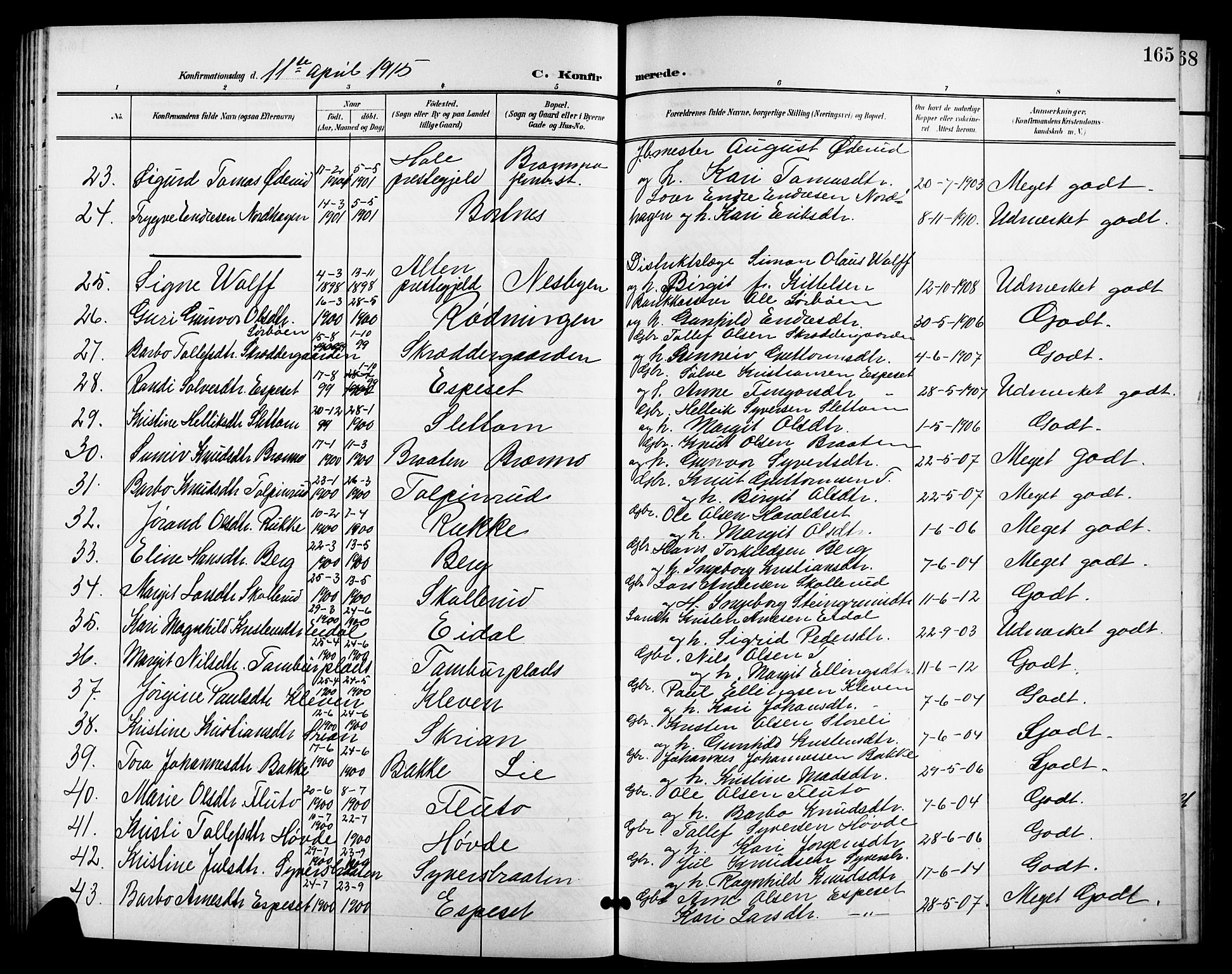 Nes kirkebøker, AV/SAKO-A-236/G/Ga/L0004: Parish register (copy) no. I 4, 1900-1925, p. 165