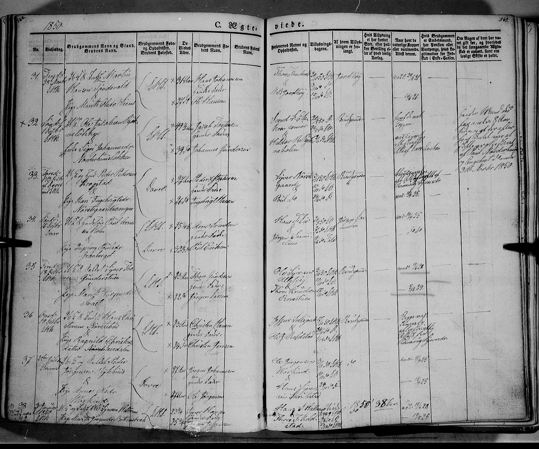 Lesja prestekontor, SAH/PREST-068/H/Ha/Haa/L0006: Parish register (official) no. 6A, 1843-1854, p. 568-569