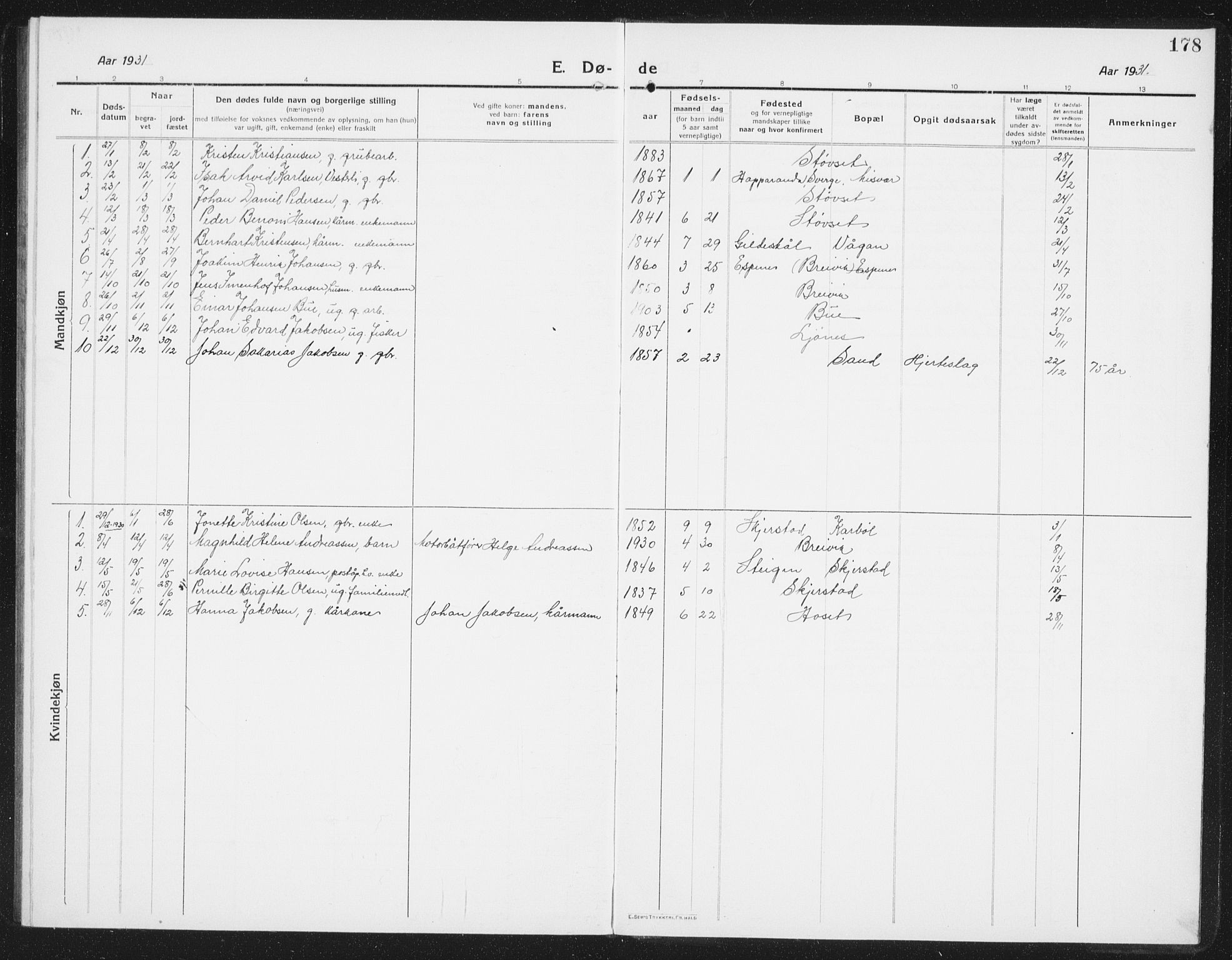 Ministerialprotokoller, klokkerbøker og fødselsregistre - Nordland, AV/SAT-A-1459/852/L0757: Parish register (copy) no. 852C08, 1916-1934, p. 178