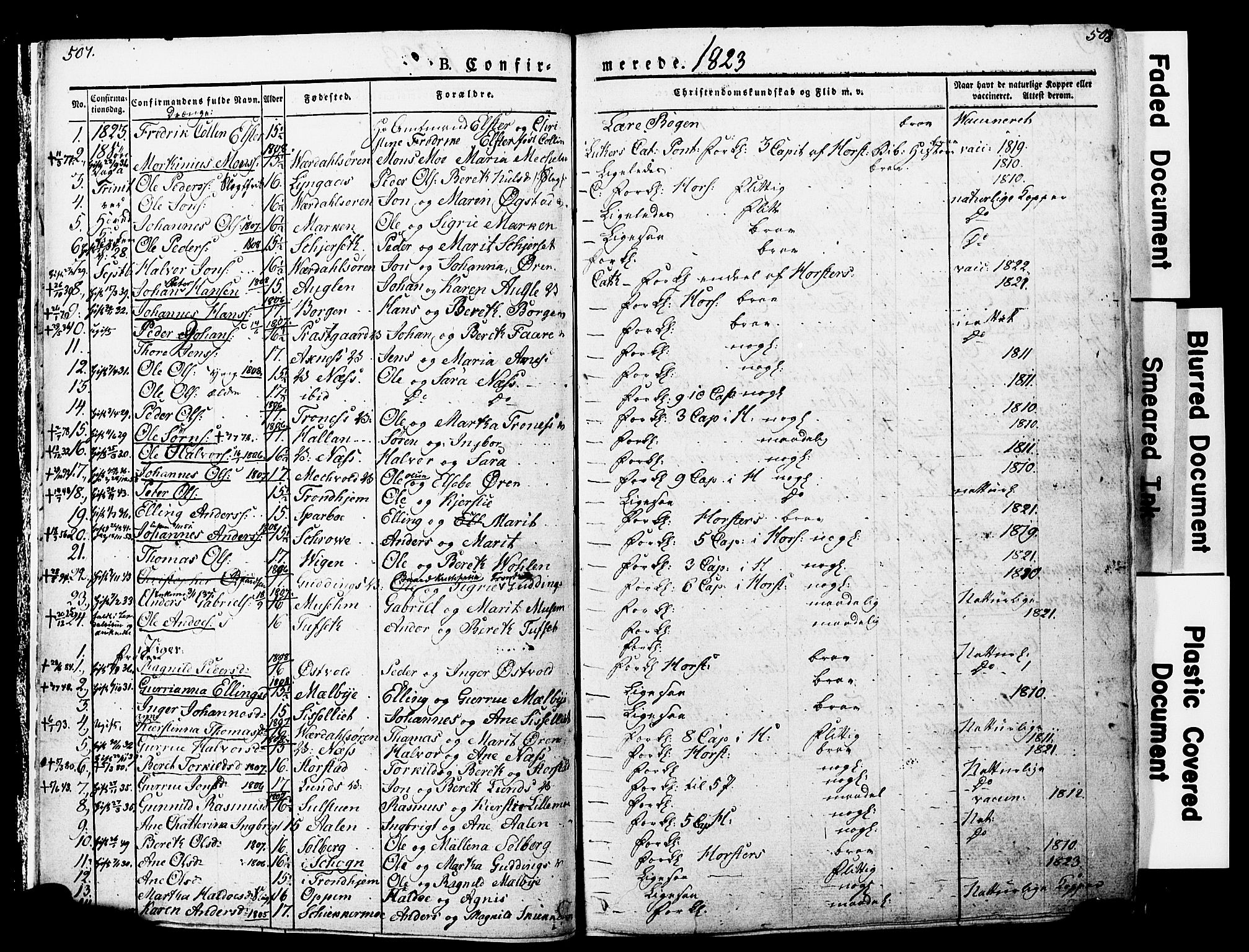 Ministerialprotokoller, klokkerbøker og fødselsregistre - Nord-Trøndelag, SAT/A-1458/723/L0243: Parish register (official) no. 723A12, 1822-1851, p. 507-508