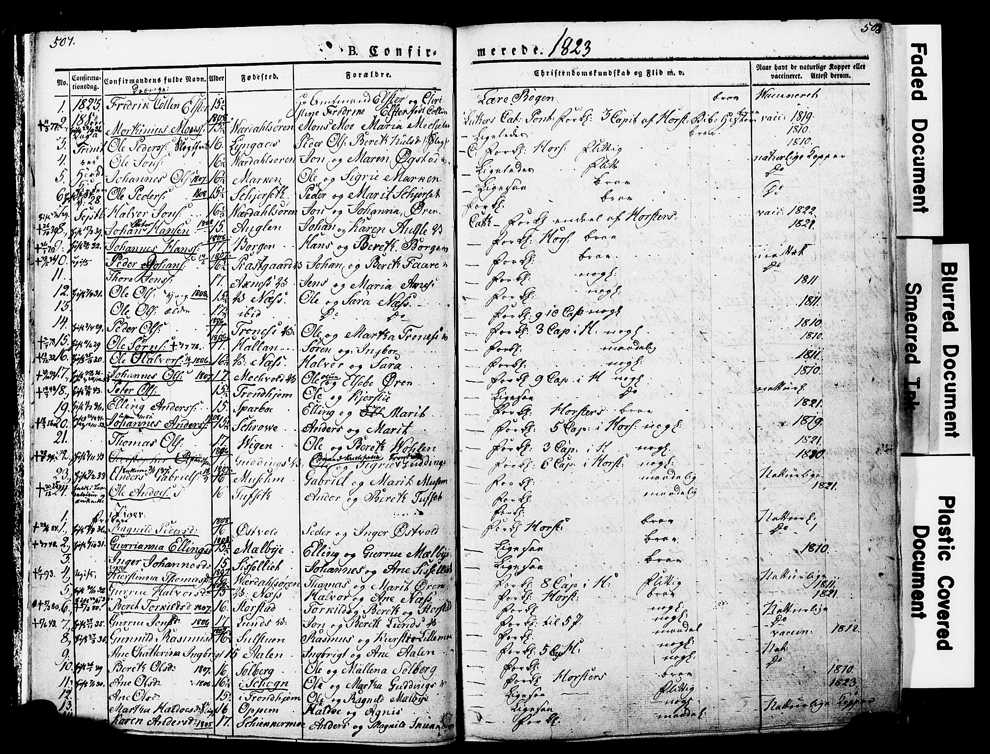 Ministerialprotokoller, klokkerbøker og fødselsregistre - Nord-Trøndelag, AV/SAT-A-1458/723/L0243: Parish register (official) no. 723A12, 1822-1851, p. 507-508