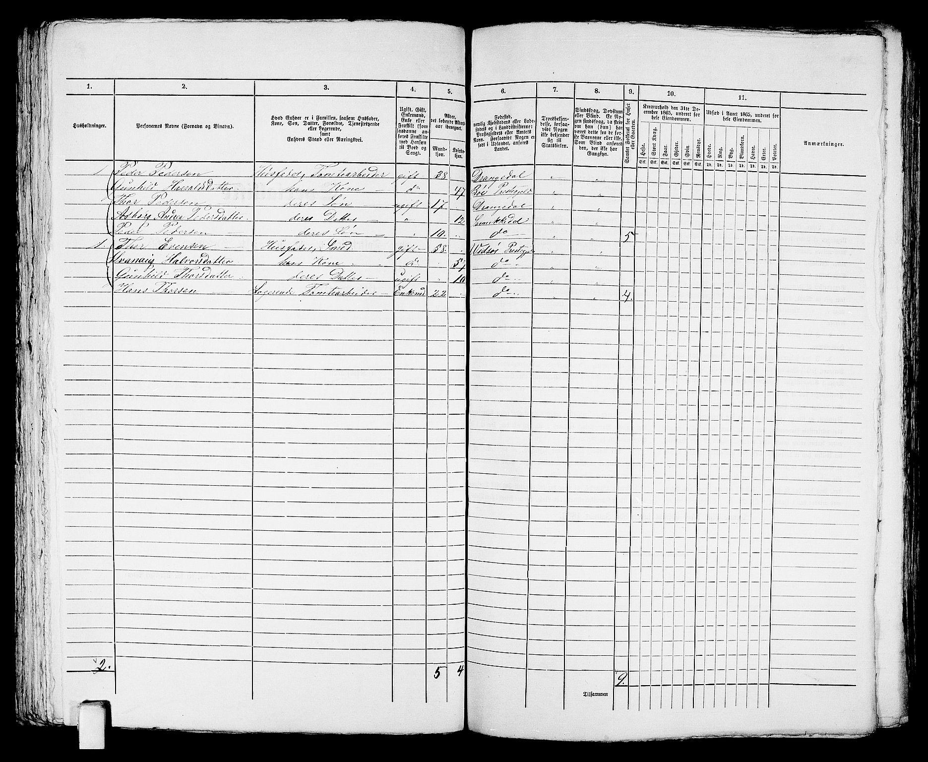 RA, 1865 census for Kragerø/Kragerø, 1865, p. 214