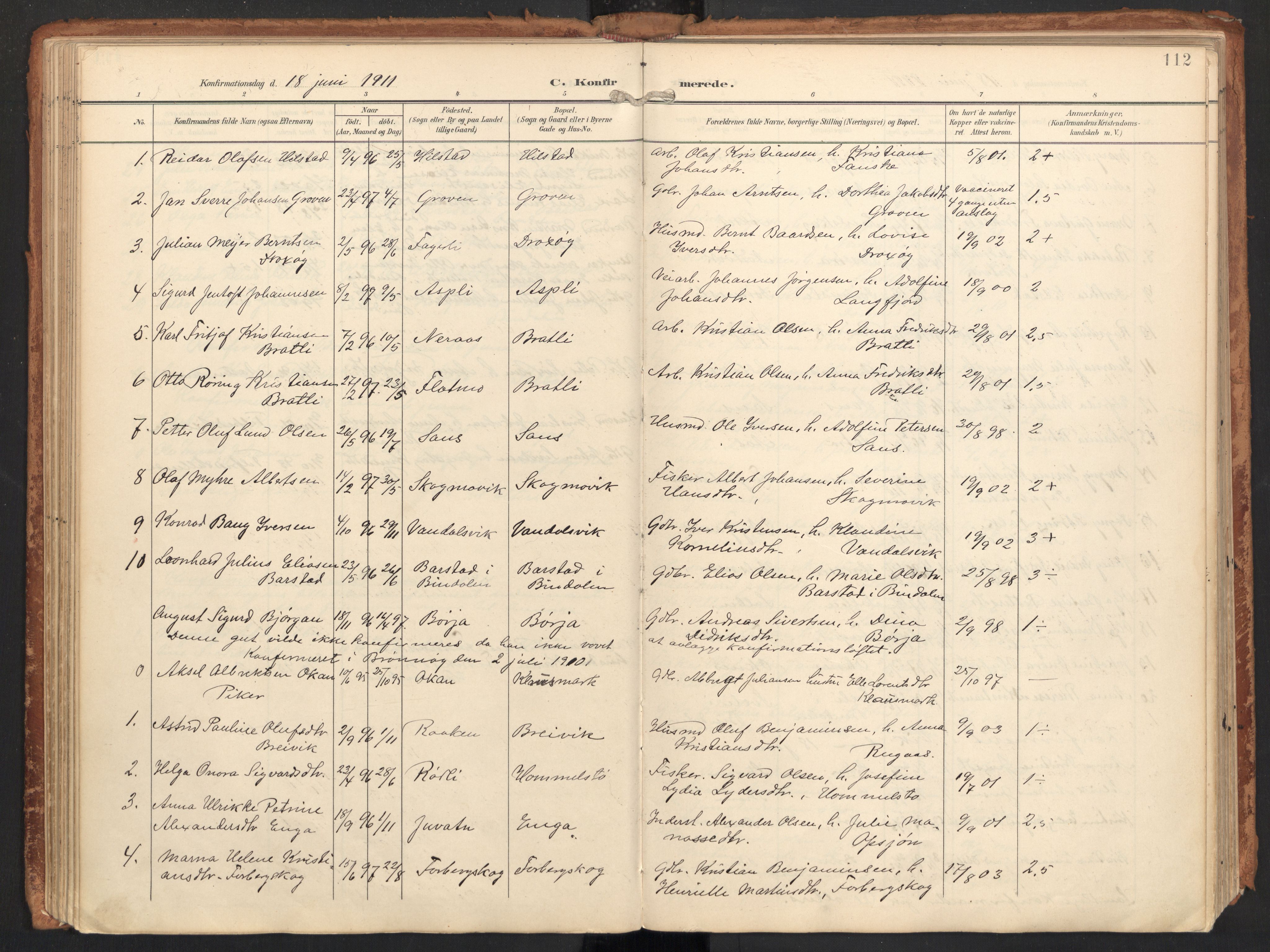 Ministerialprotokoller, klokkerbøker og fødselsregistre - Nordland, SAT/A-1459/814/L0227: Parish register (official) no. 814A08, 1899-1920, p. 112