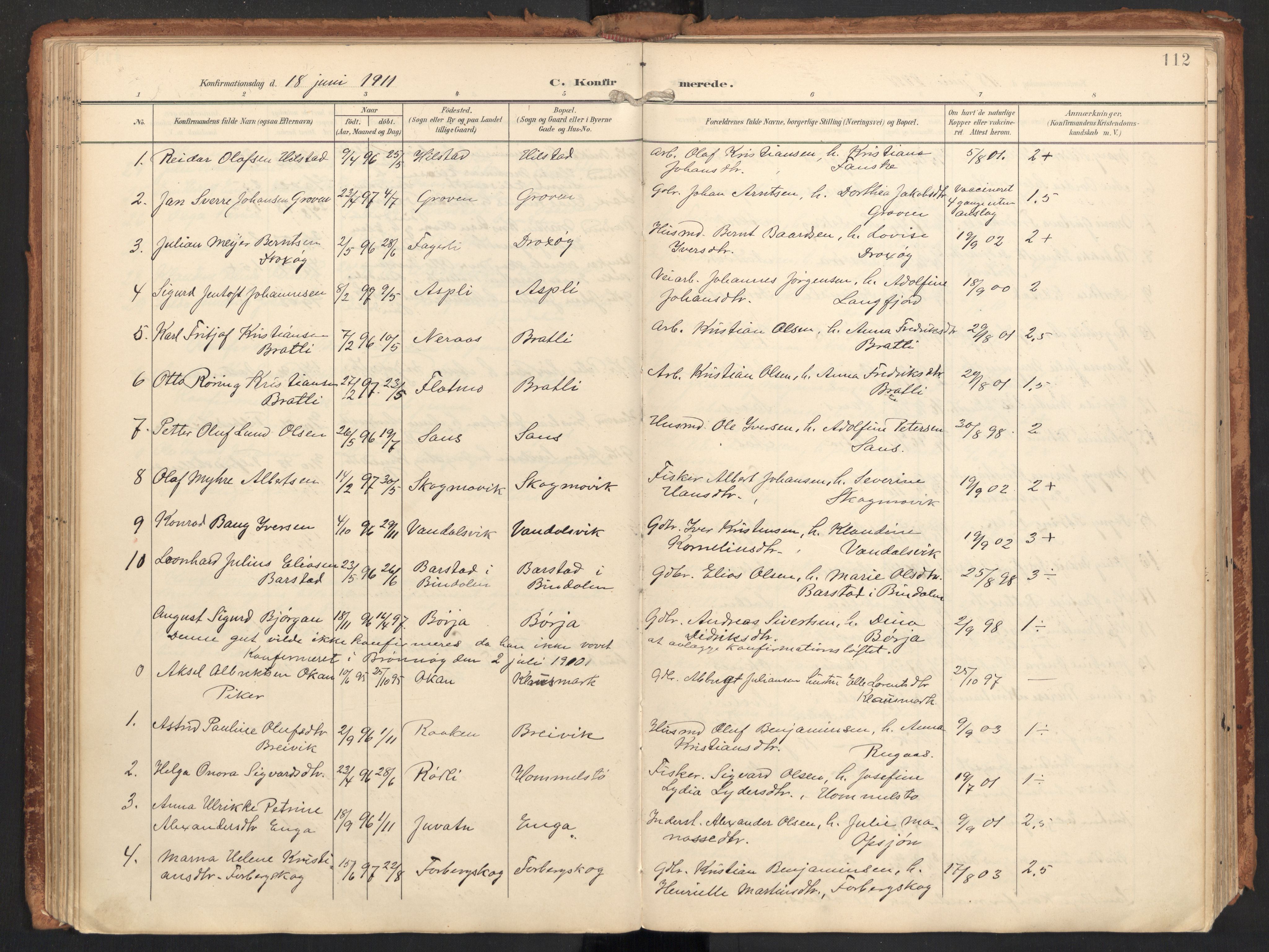 Ministerialprotokoller, klokkerbøker og fødselsregistre - Nordland, AV/SAT-A-1459/814/L0227: Parish register (official) no. 814A08, 1899-1920, p. 112