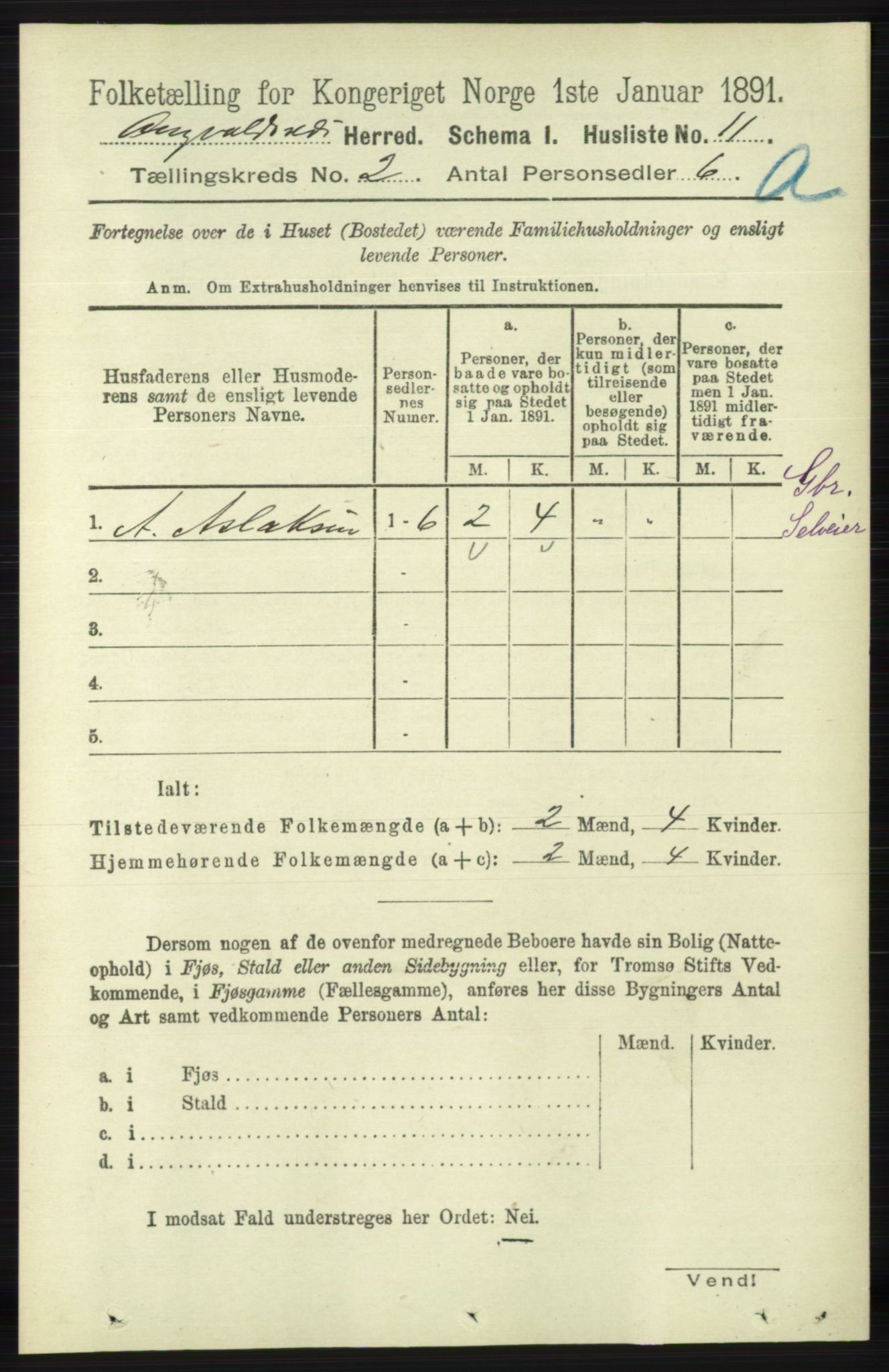 RA, 1891 census for 1147 Avaldsnes, 1891, p. 806