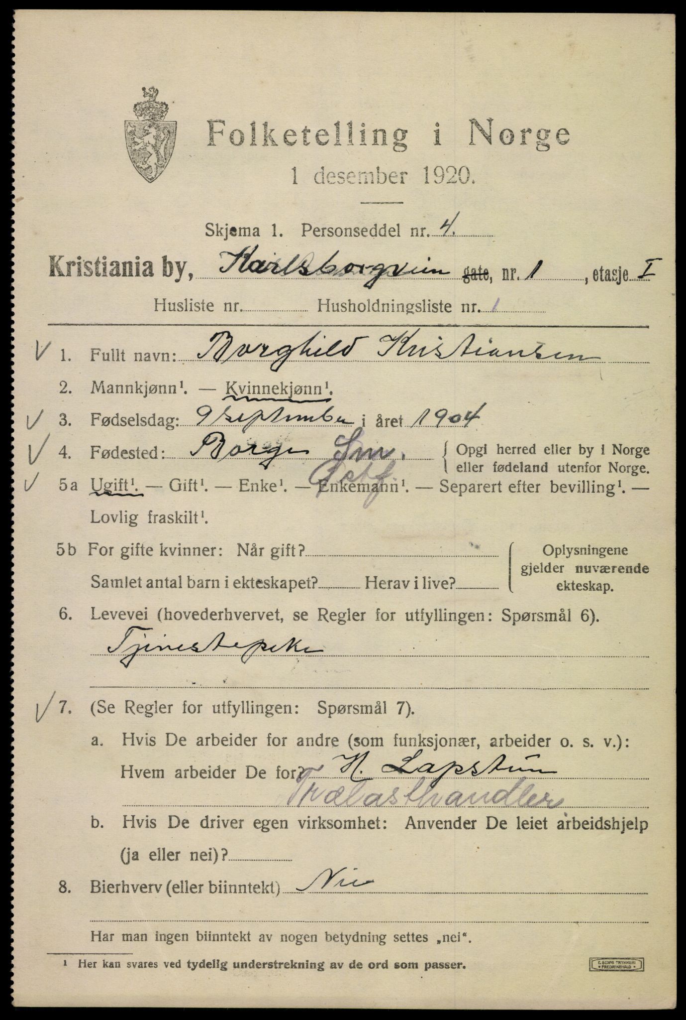 SAO, 1920 census for Kristiania, 1920, p. 329995