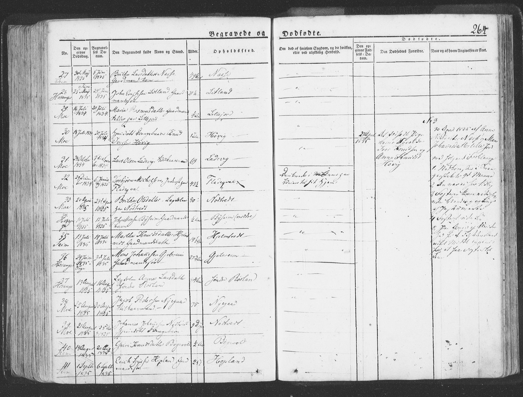 Hosanger sokneprestembete, SAB/A-75801/H/Haa: Parish register (official) no. A 6, 1824-1835, p. 264