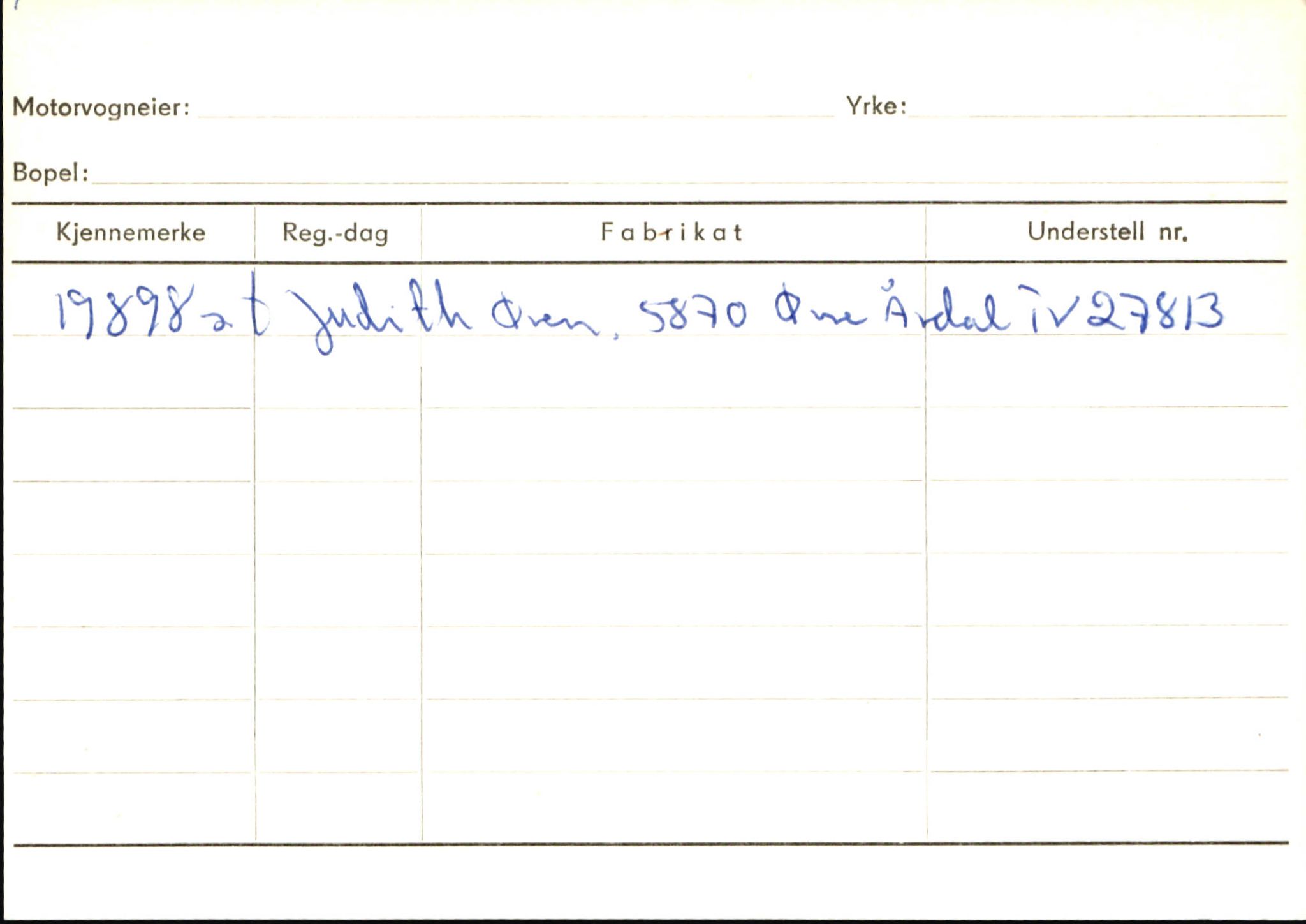 Statens vegvesen, Sogn og Fjordane vegkontor, SAB/A-5301/4/F/L0145: Registerkort Vågsøy S-Å. Årdal I-P, 1945-1975, p. 1829