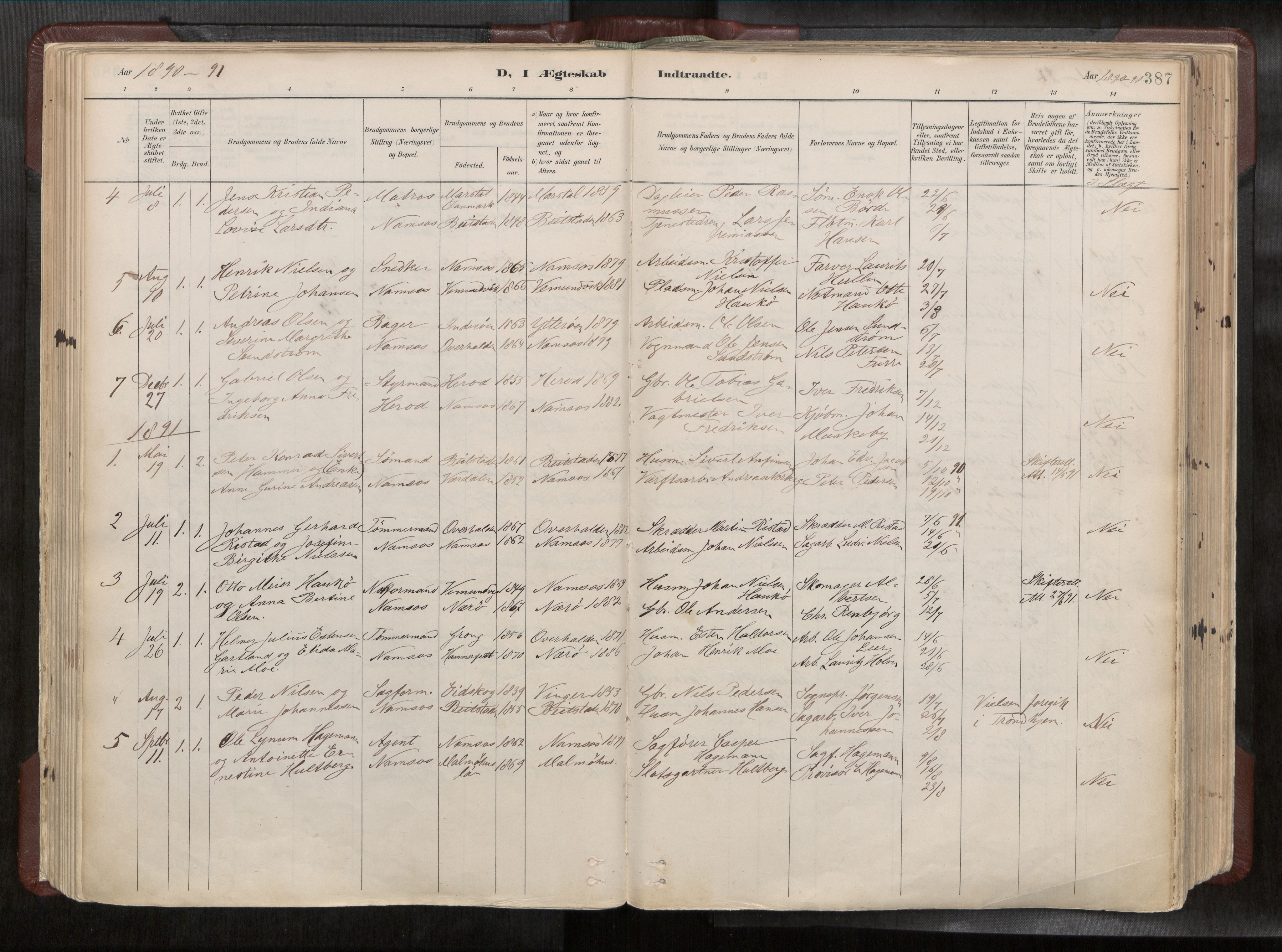 Ministerialprotokoller, klokkerbøker og fødselsregistre - Nord-Trøndelag, SAT/A-1458/768/L0579a: Parish register (official) no. 768A14, 1887-1931, p. 387