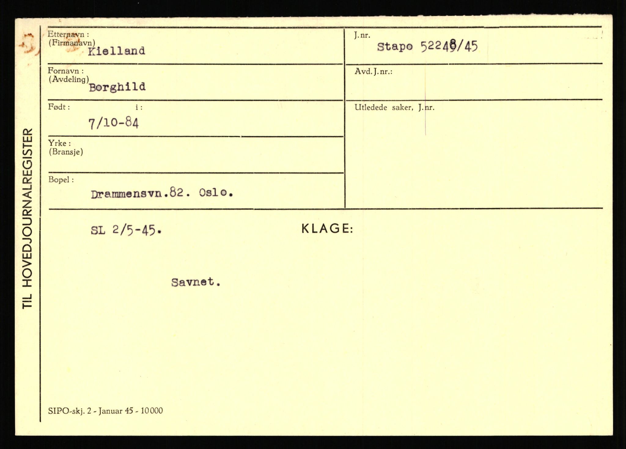 Statspolitiet - Hovedkontoret / Osloavdelingen, AV/RA-S-1329/C/Ca/L0008: Johan(nes)sen - Knoph, 1943-1945, p. 3997