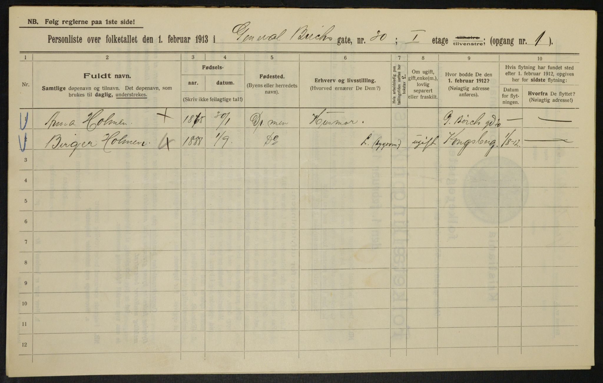 OBA, Municipal Census 1913 for Kristiania, 1913, p. 29175