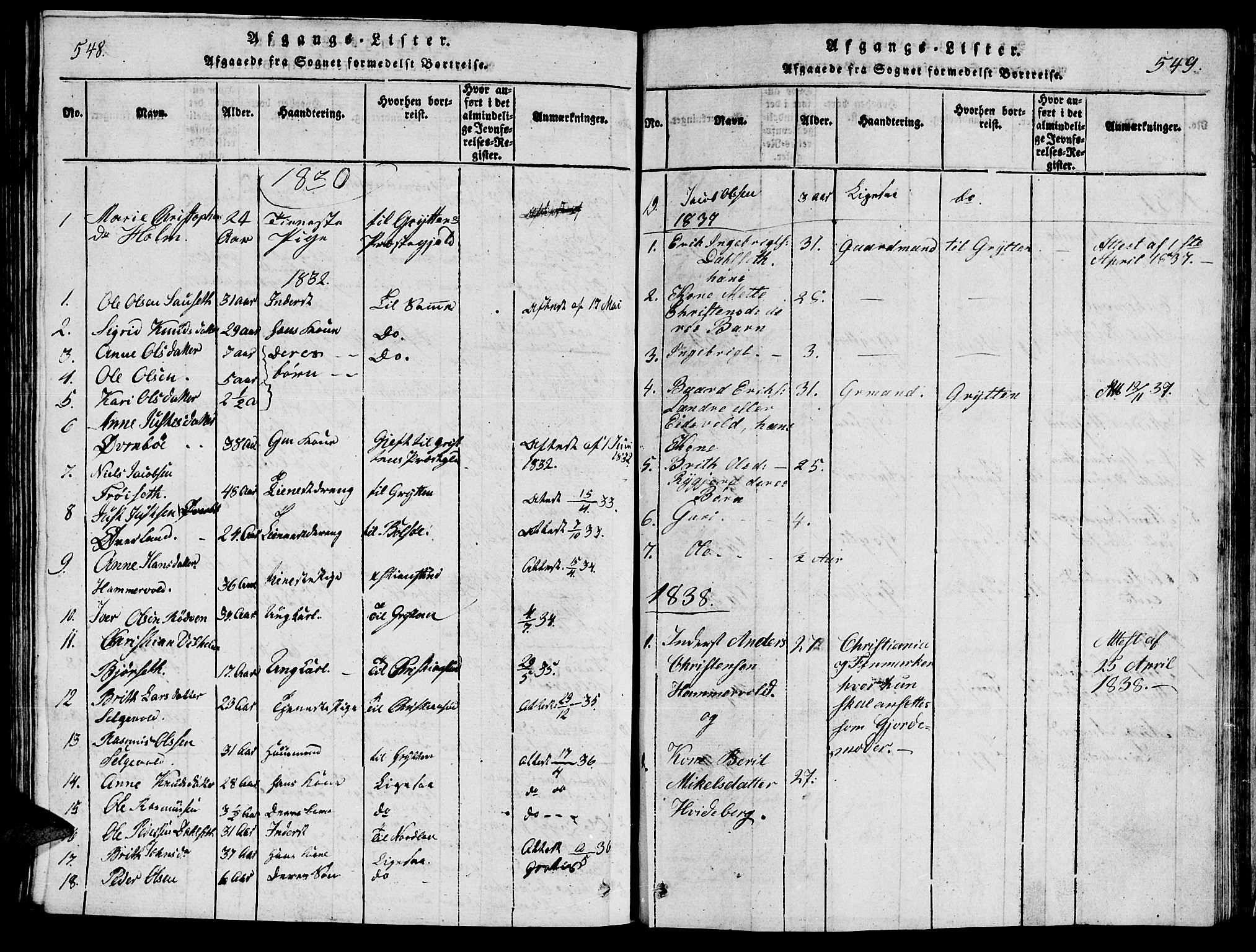 Ministerialprotokoller, klokkerbøker og fødselsregistre - Møre og Romsdal, AV/SAT-A-1454/548/L0613: Parish register (copy) no. 548C01, 1818-1846, p. 548-549