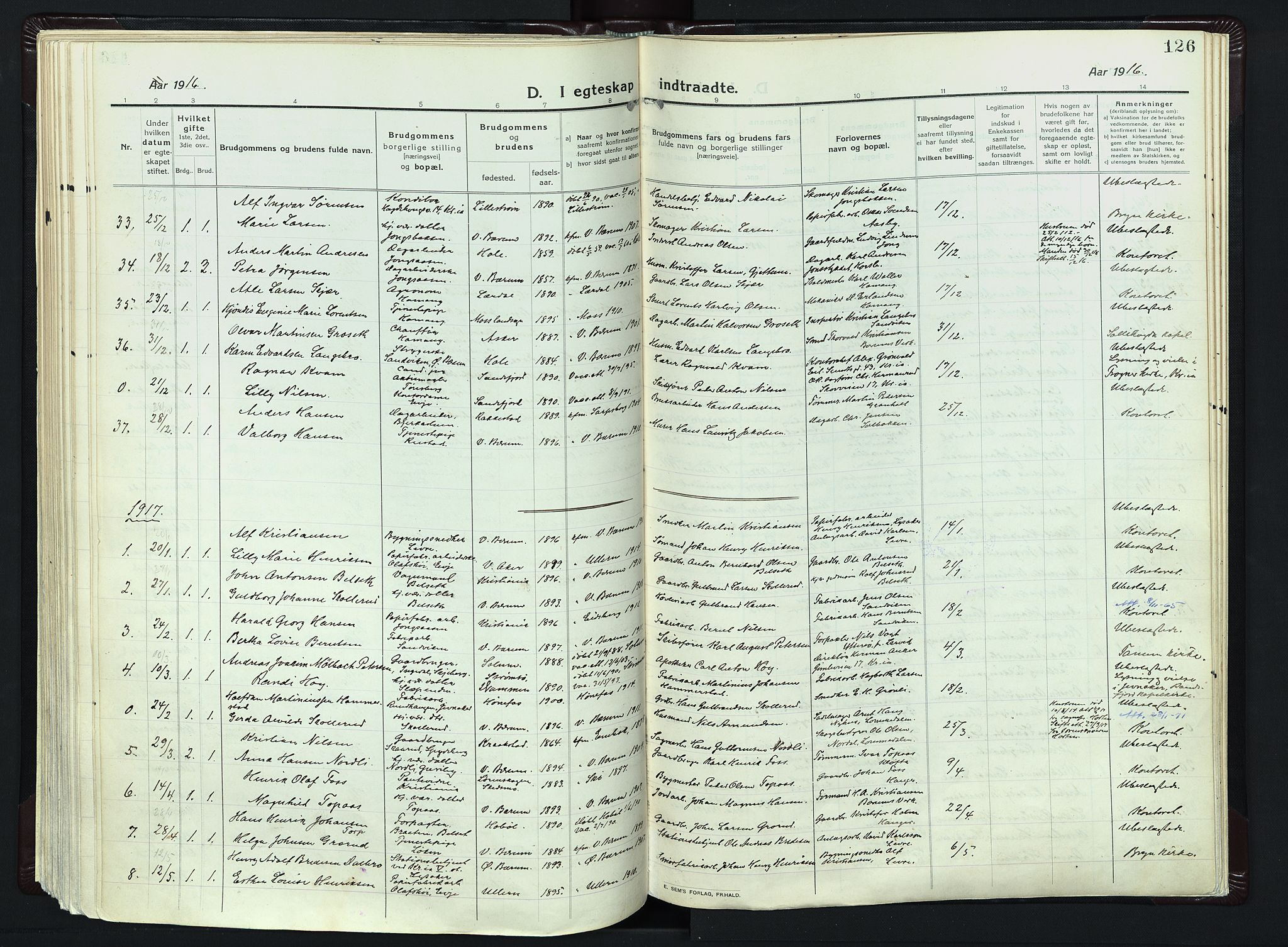 Vestre Bærum prestekontor Kirkebøker, SAO/A-10209a/F/Fa/L0003: Parish register (official) no. 3, 1916-1930, p. 126