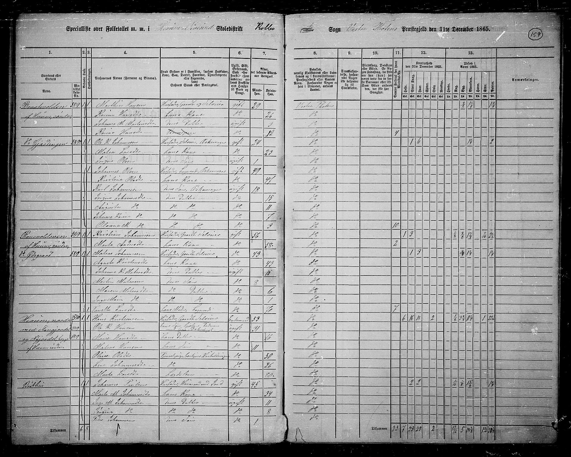 RA, 1865 census for Vestre Toten, 1865, p. 302