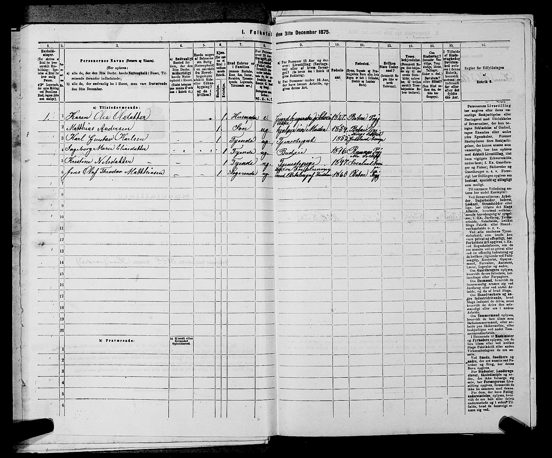 SAKO, 1875 census for 0715P Botne, 1875, p. 191