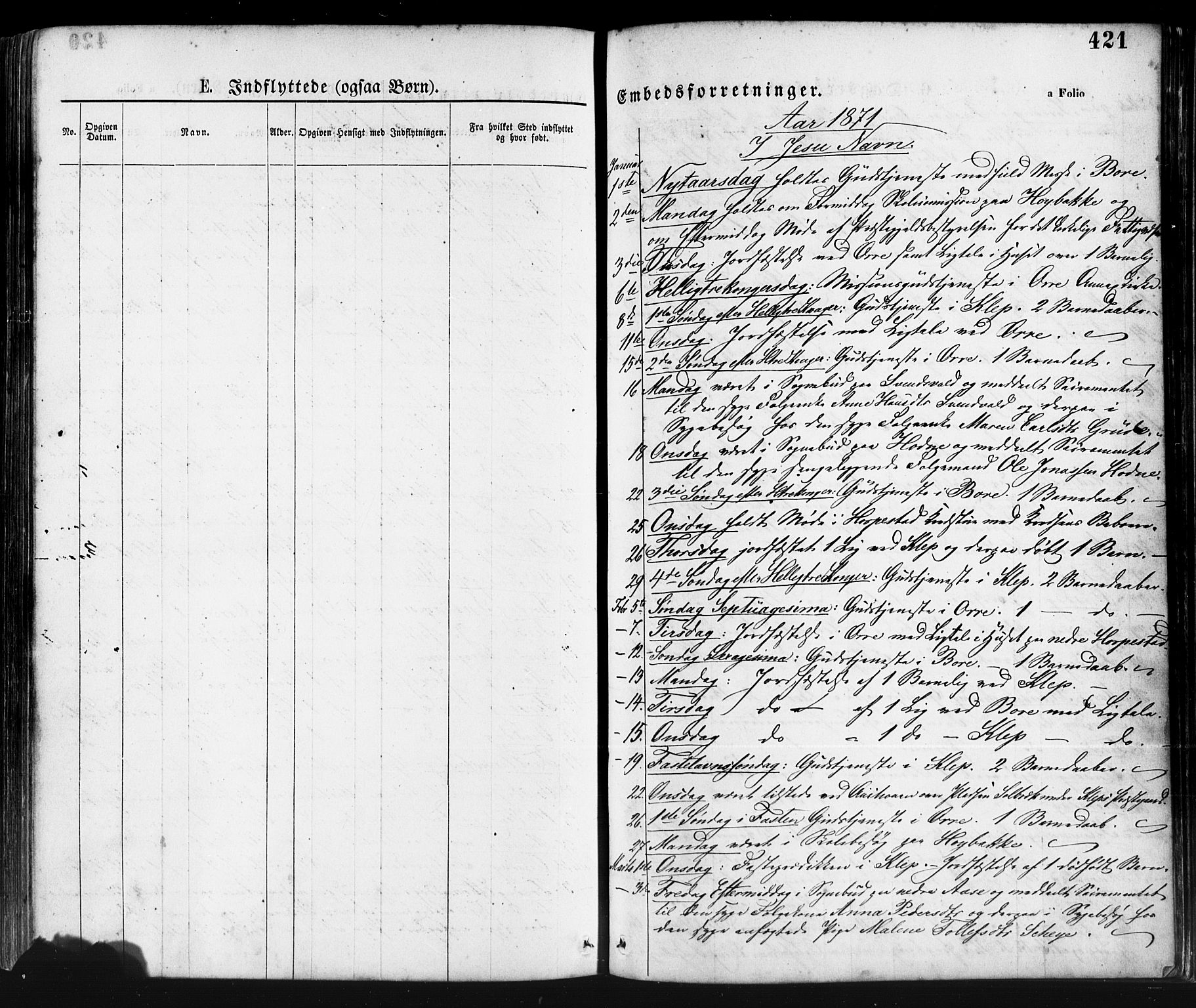 Klepp sokneprestkontor, AV/SAST-A-101803/001/3/30BA/L0006: Parish register (official) no. A 6, 1871-1885, p. 421