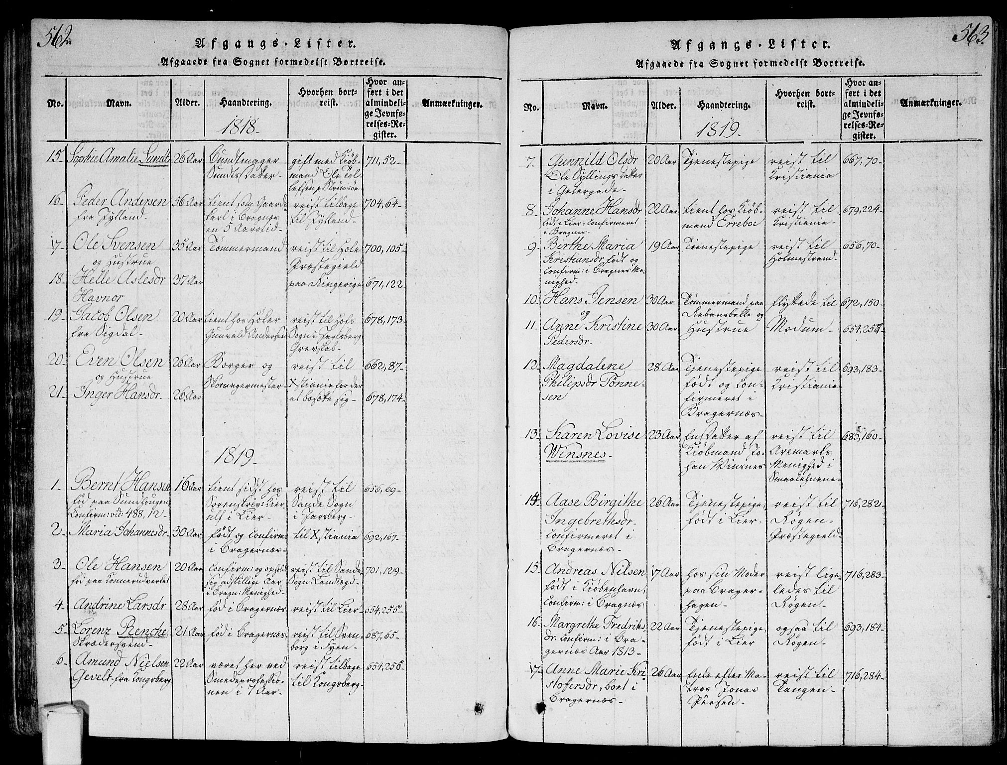 Bragernes kirkebøker, AV/SAKO-A-6/G/Ga/L0001: Parish register (copy) no. 1, 1815-1829, p. 562-563