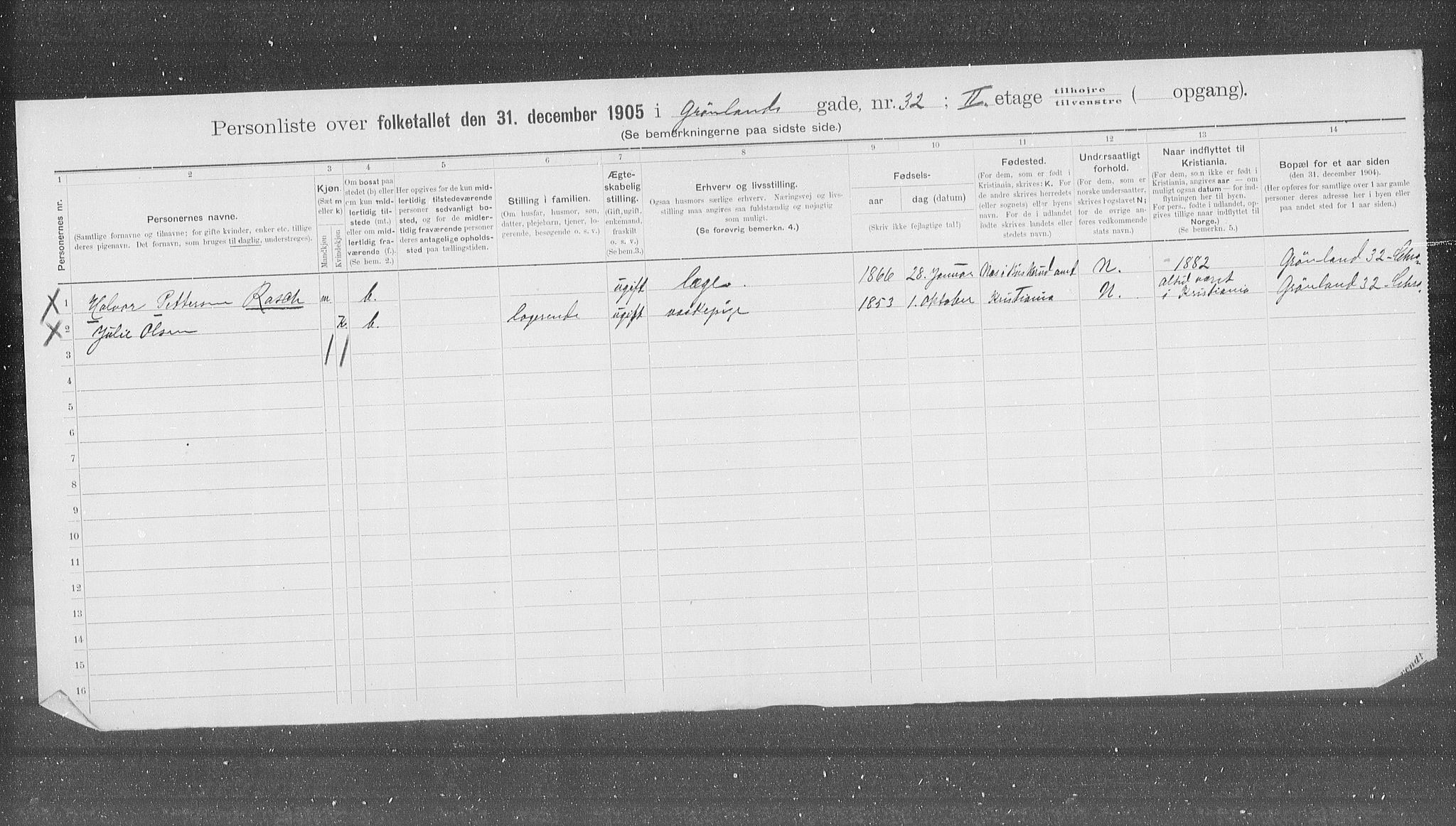 OBA, Municipal Census 1905 for Kristiania, 1905, p. 16468