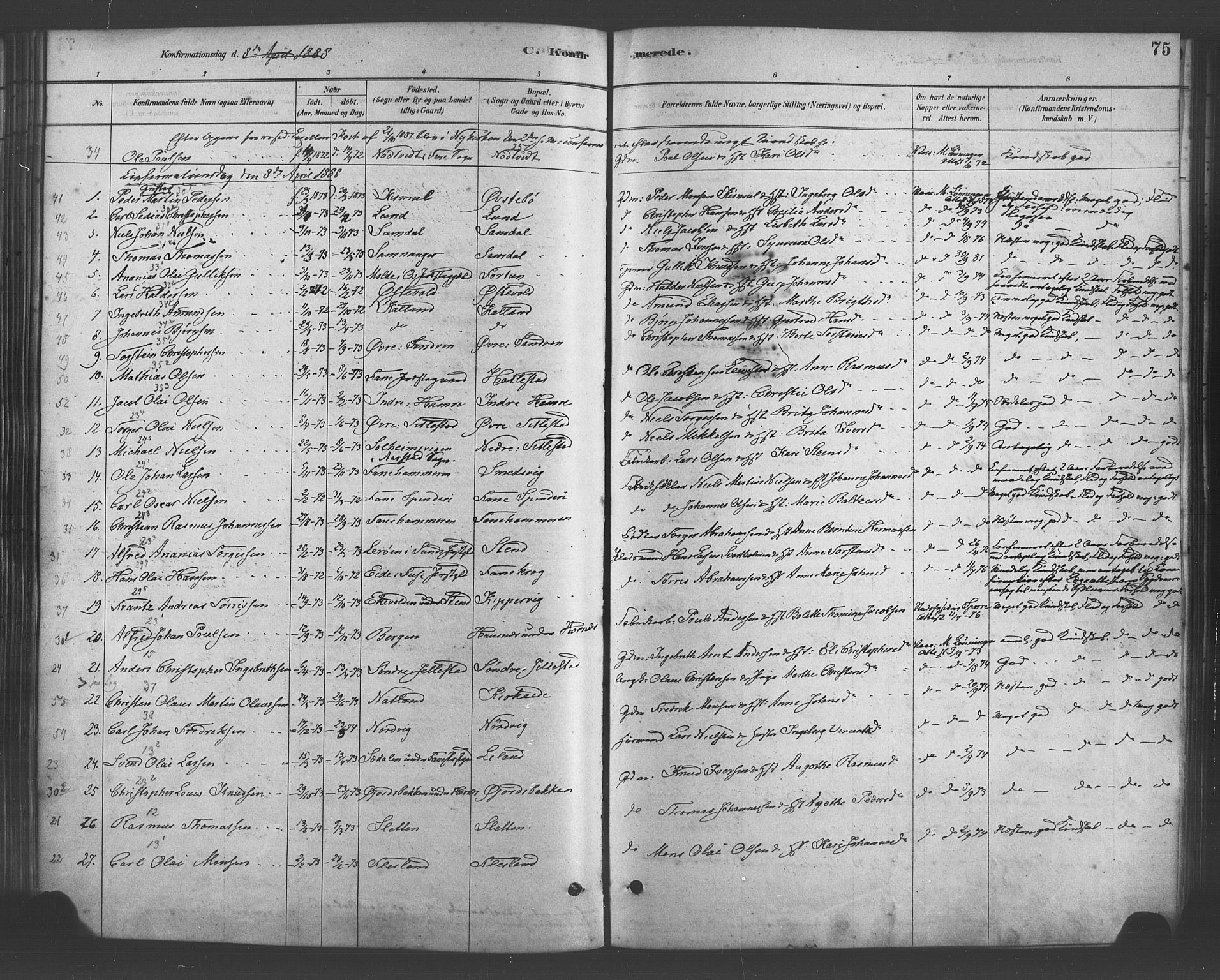 Fana Sokneprestembete, SAB/A-75101/H/Haa/Haab/L0001: Parish register (official) no. B 1, 1878-1889, p. 75