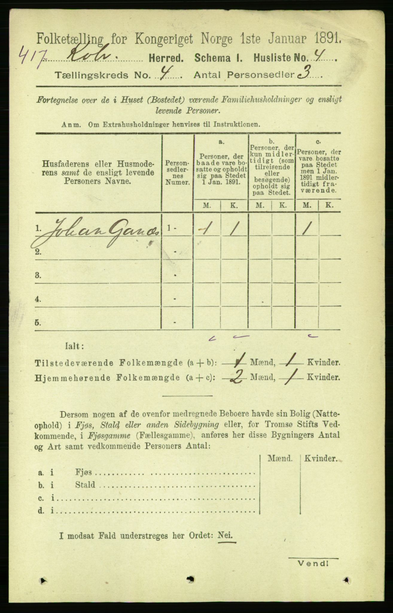 RA, 1891 census for 1752 Kolvereid, 1891, p. 1365