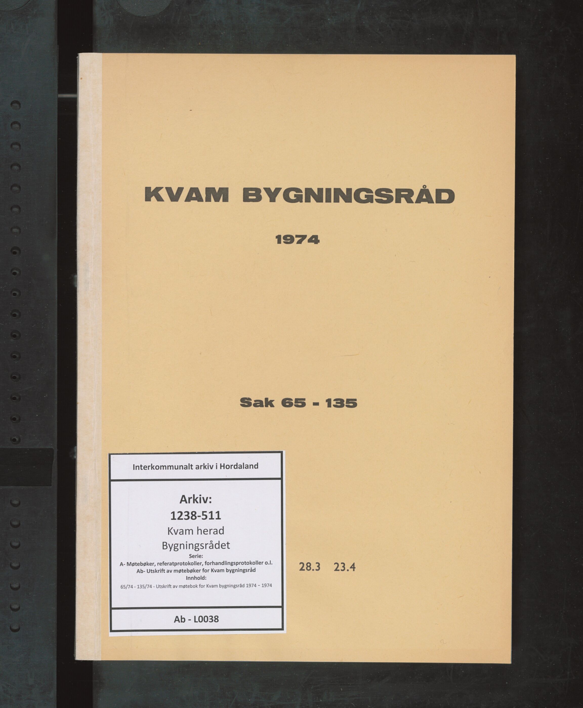 Kvam herad. Bygningsrådet, IKAH/1238-511/A/Ab/L0038: Utskrift av møtebok for Kvam bygningsråd, 1974