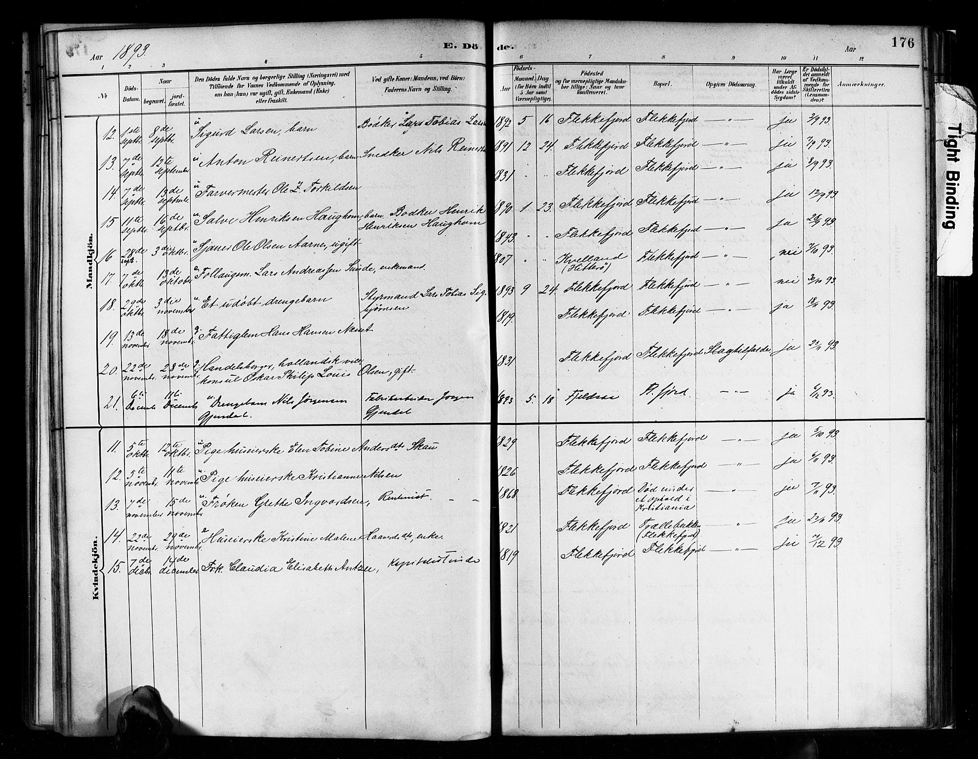 Flekkefjord sokneprestkontor, SAK/1111-0012/F/Fa/Faa/L0001: Parish register (official) no. A 1, 1885-1900, p. 176