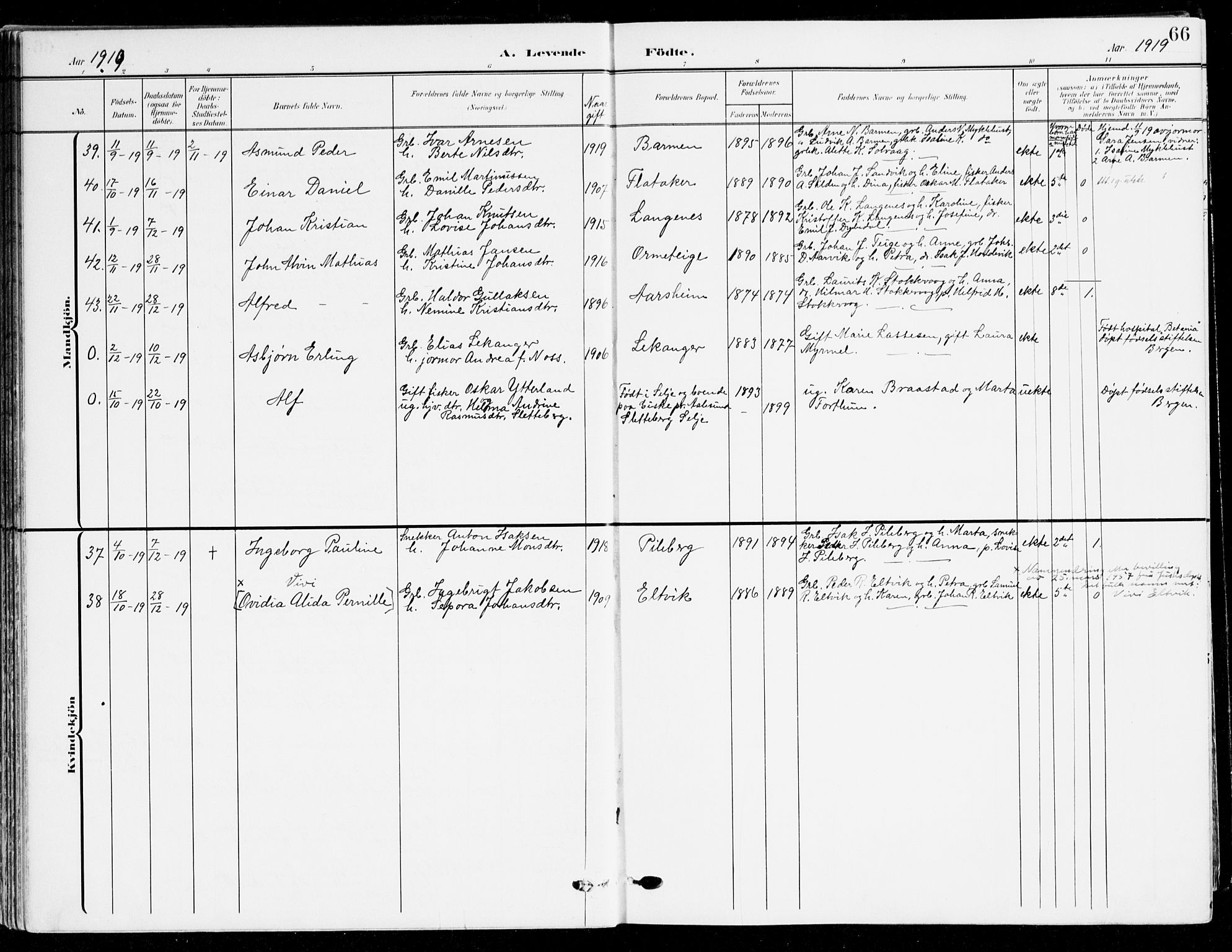 Selje sokneprestembete, AV/SAB-A-99938/H/Ha/Haa/Haab: Parish register (official) no. B 3, 1908-1923, p. 66