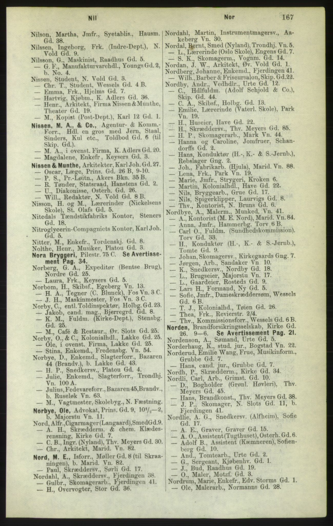 Kristiania/Oslo adressebok, PUBL/-, 1882, p. 167