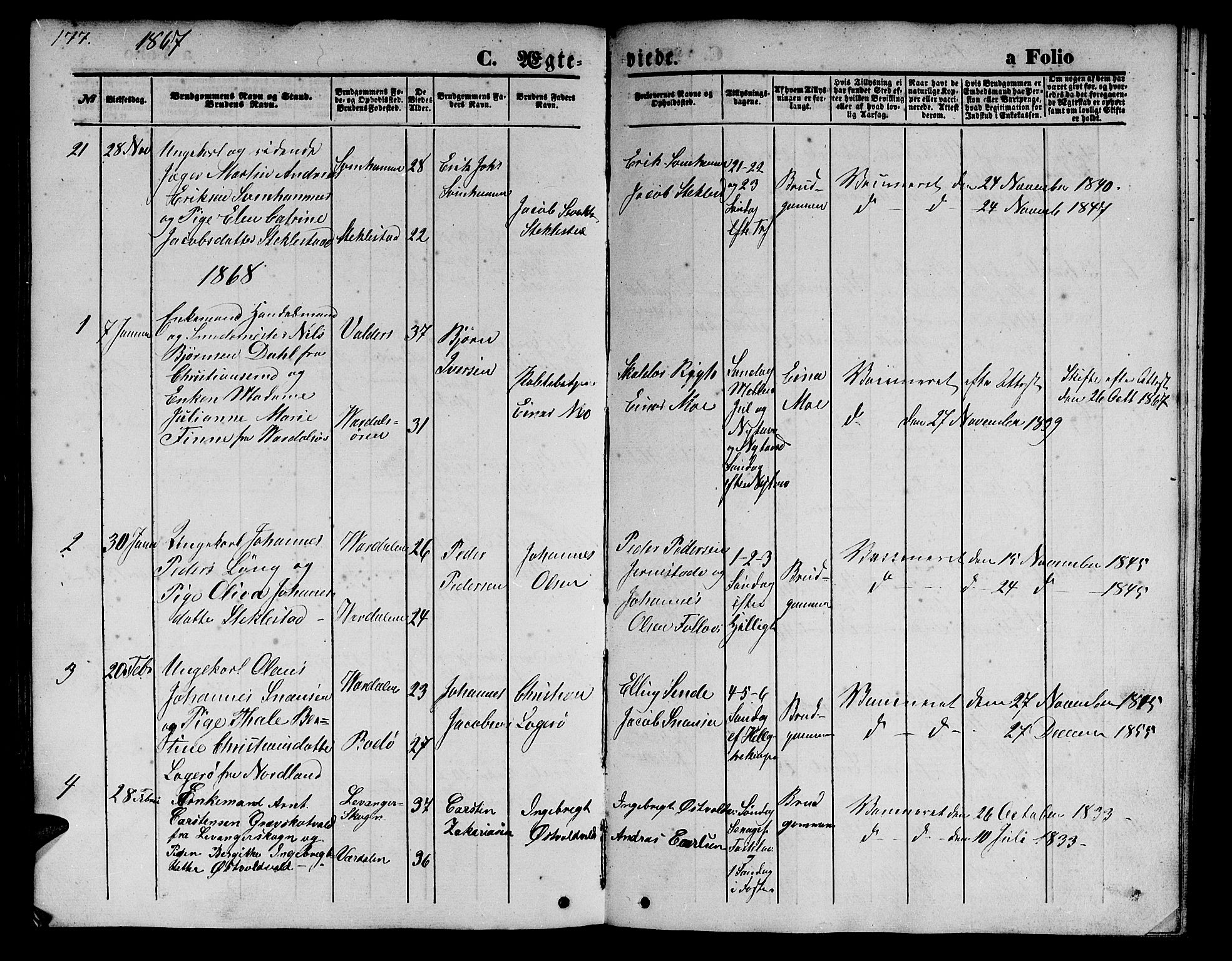 Ministerialprotokoller, klokkerbøker og fødselsregistre - Nord-Trøndelag, AV/SAT-A-1458/723/L0254: Parish register (copy) no. 723C02, 1858-1868, p. 177