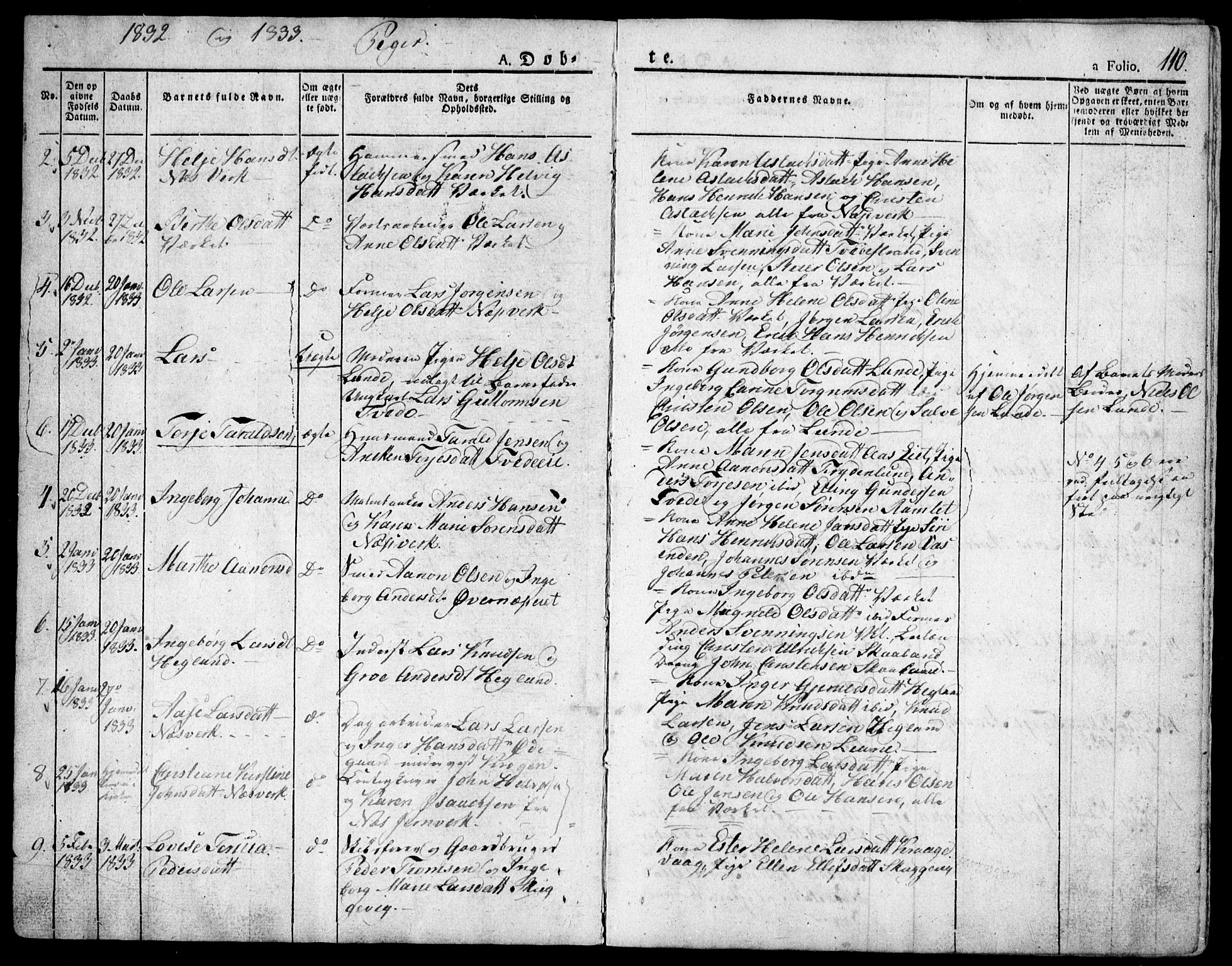 Holt sokneprestkontor, AV/SAK-1111-0021/F/Fa/L0006: Parish register (official) no. A 6, 1820-1835, p. 110