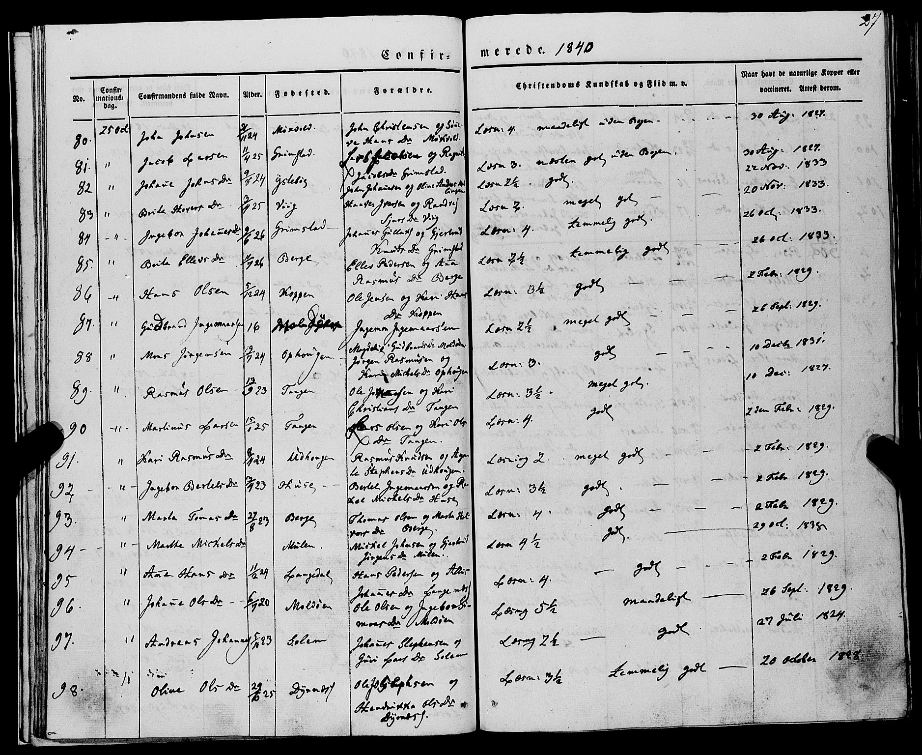 Lindås Sokneprestembete, AV/SAB-A-76701/H/Haa/Haaa/L0012: Parish register (official) no. A 12, 1836-1848, p. 27